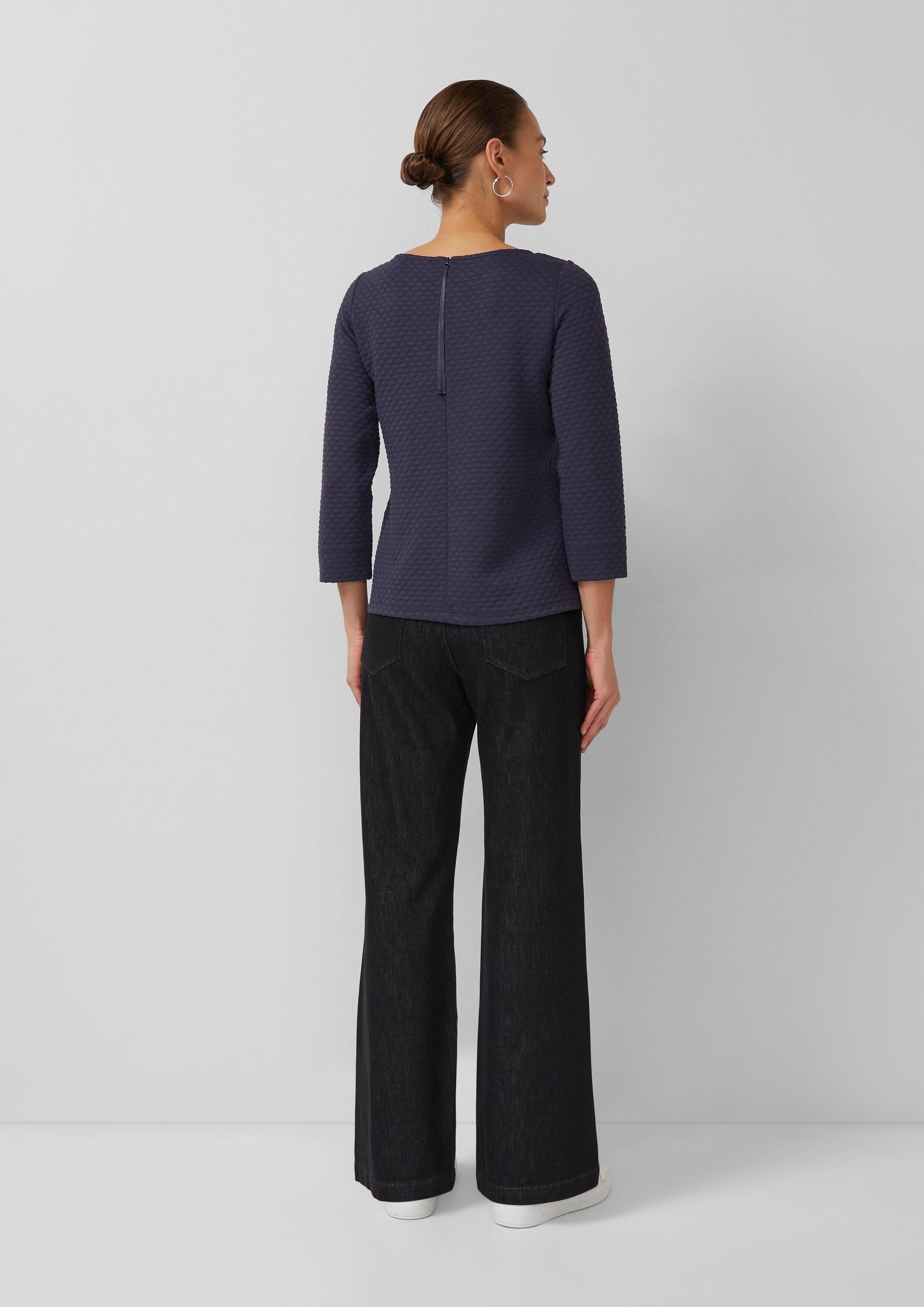 s.Oliver 3/4 Arm-Pullover Sweatshirt Jacquard-Sweatshirt im Relaxed Fit mit U-Boot-Ausschnitt