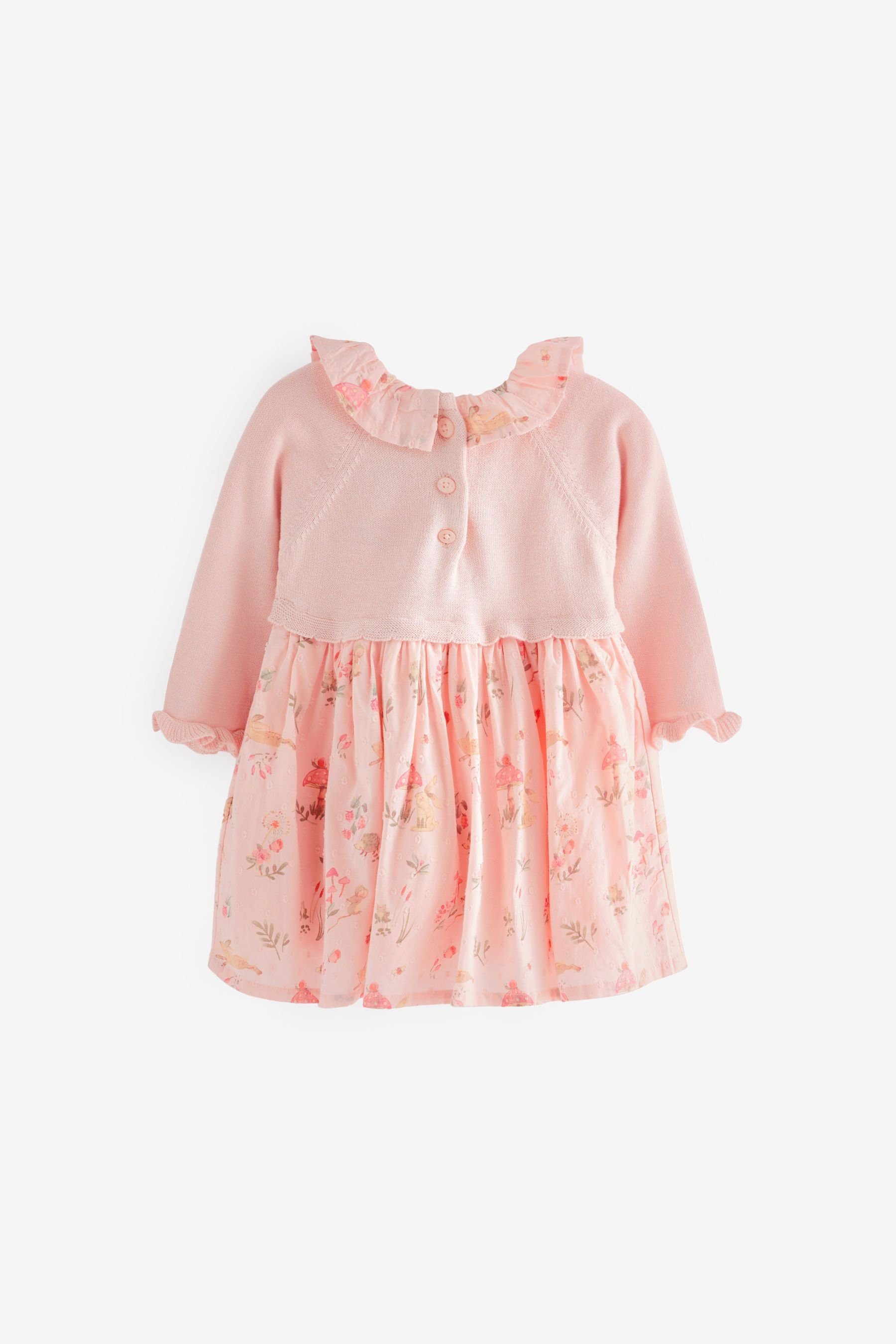 Pale (1-tlg) Pink Strickkleid Baby-Kleid mit Häschen-Stickerei Next