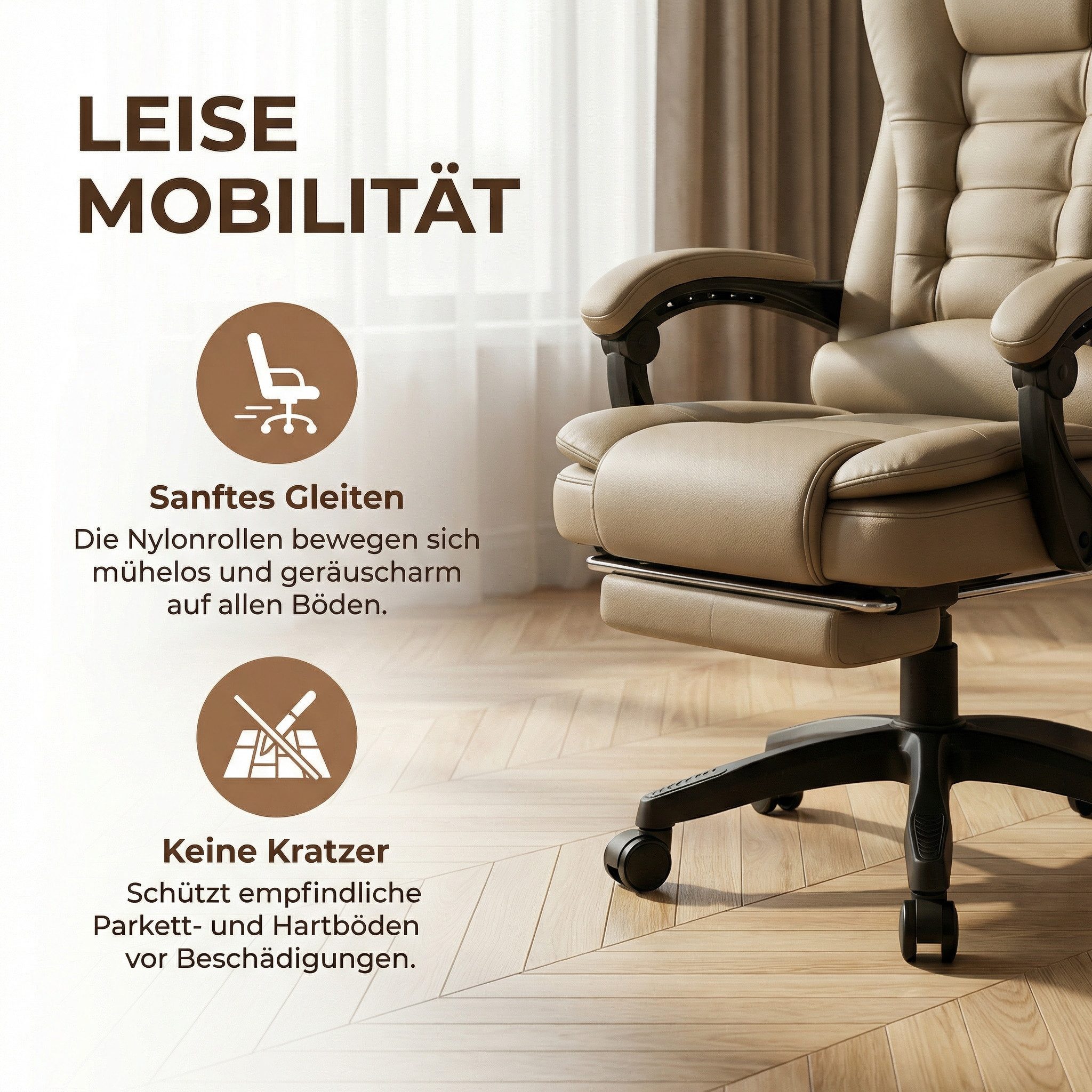 Huracan Schreibtischstuhl Luxus Bürostuhl mit Liegefunktion, 135° Neigung, Ergonomischer Chefsessel, Drehstuhl bis 150 kg Belastbarkeit