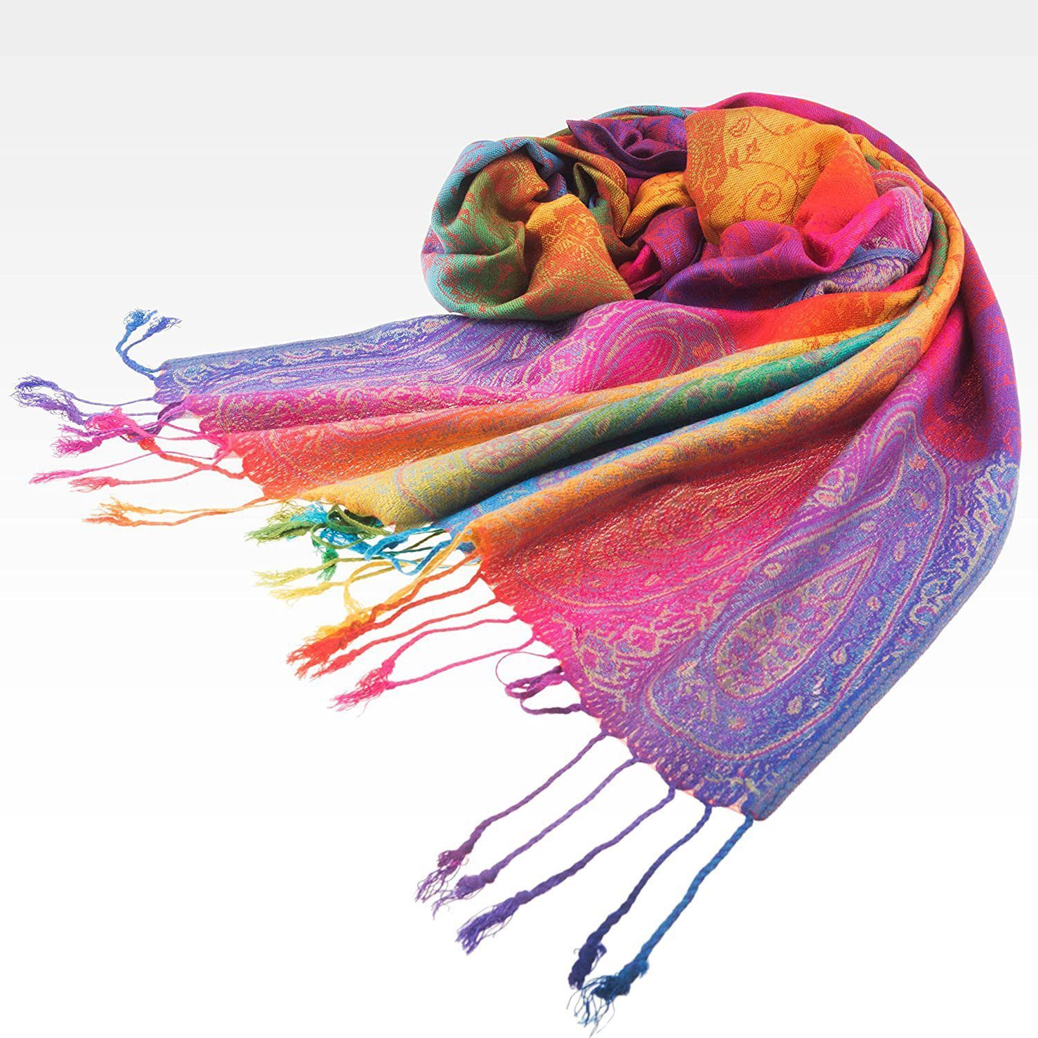 Blusmart Strickschal Damen-Strickschal für Herbst und Winter, (Regenbogen-Farbverlauf und einzigartige Quasten, 2-St), Geeignet für Frühling, Herbst und Winter, – Bild 5 von 5