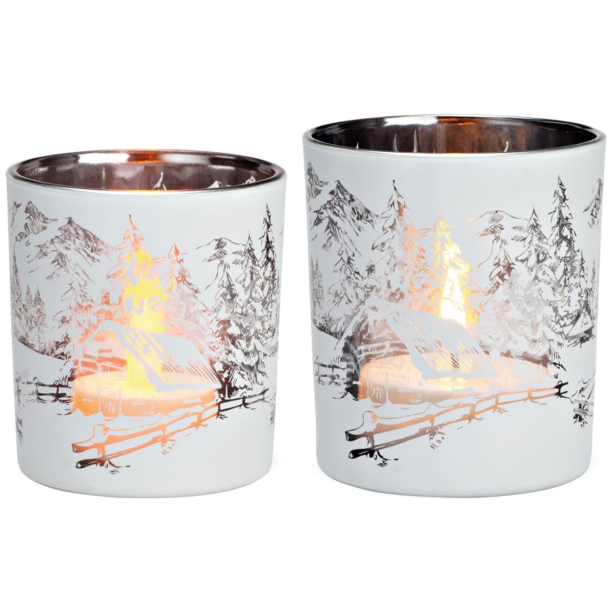 matches21 HOME & HOBBY Kerzenhalter Glas Windlichter 2er Set Winter-Wald Te günstig online kaufen