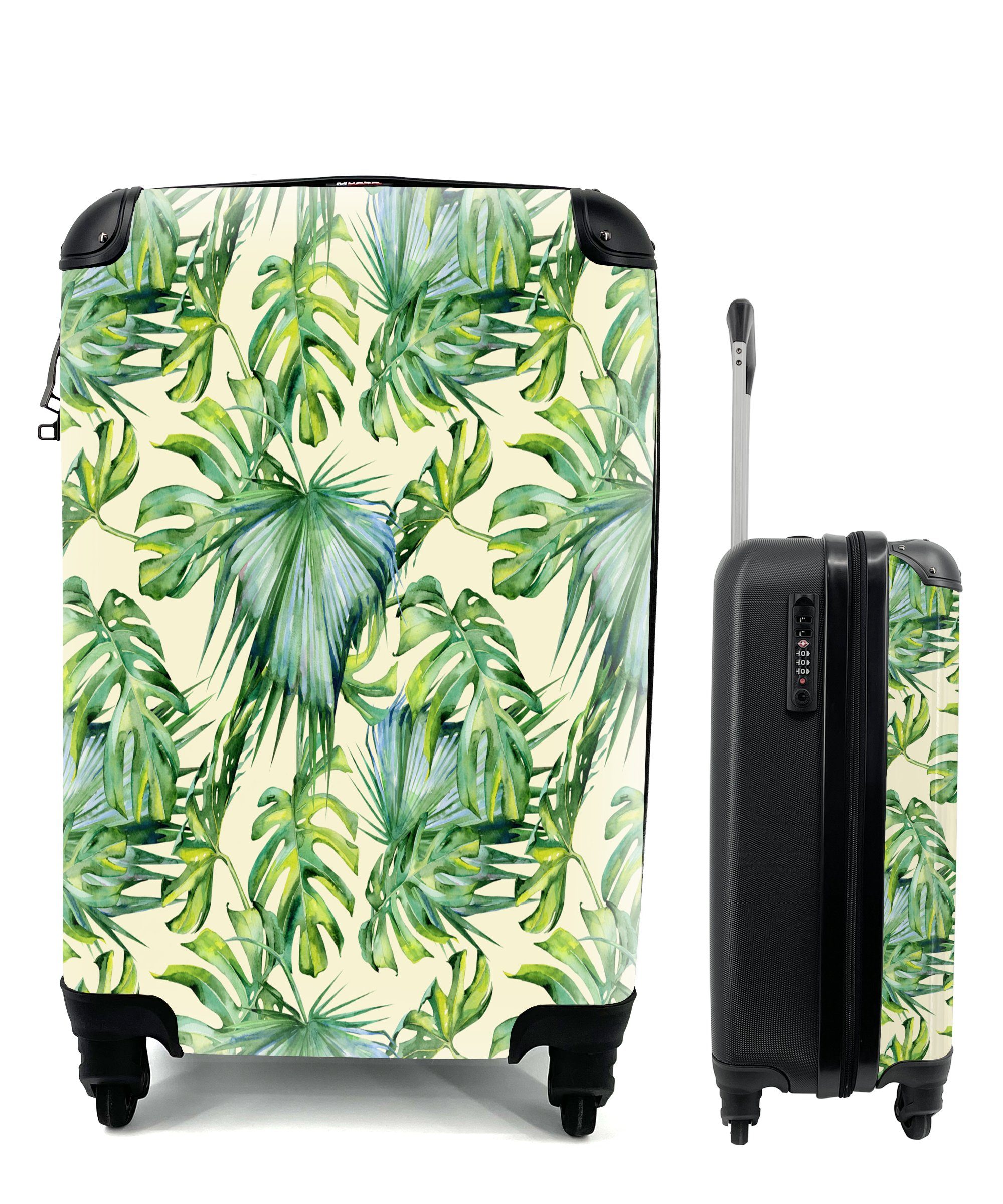 MuchoWow Handgepäckkoffer Muster - Vintage - Tropisch, 4 Rollen, Reisetasche mit rollen, Handgepäck für Ferien, Trolley, Reisekoffer