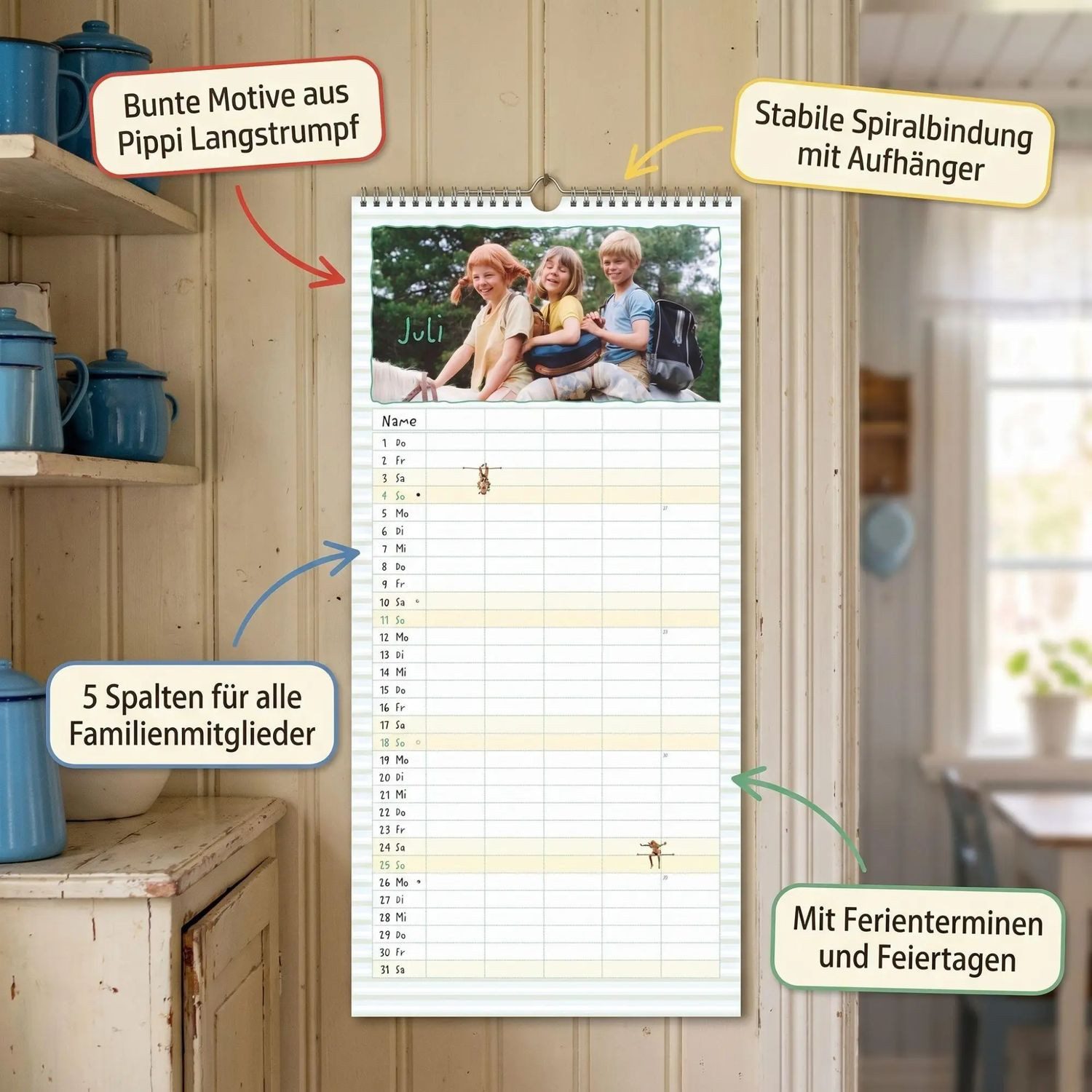 DUMONT Wandkalender Familienplaner Pippi Langstrumpf 2027 – Bild 2 von 5