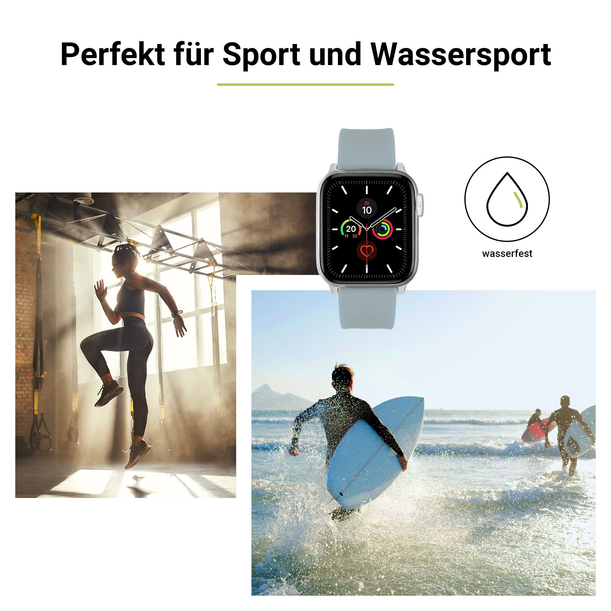 SE (41mm), Artwizz & WatchBand 3-1 Adapter, Smartwatch-Armband Hellgrau, Watch 6-4 Armband (38mm) mit (40mm), Silikon Apple Silicone, 9-7