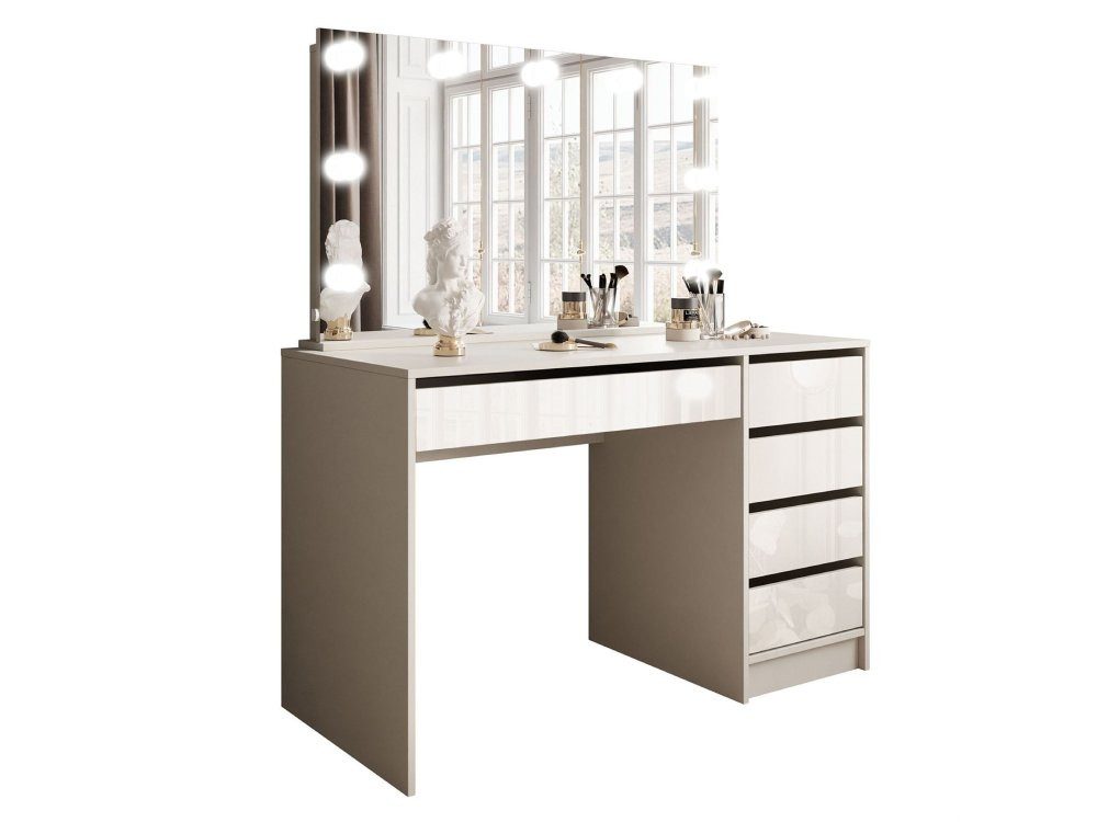 ALLHOUSE24 Schminktisch DAMA ELITE mit Spiegel und LED Beleuchtung Kosmetiktisch (1x Schreibtisch 1x Spiegel), Breite: 120 cm