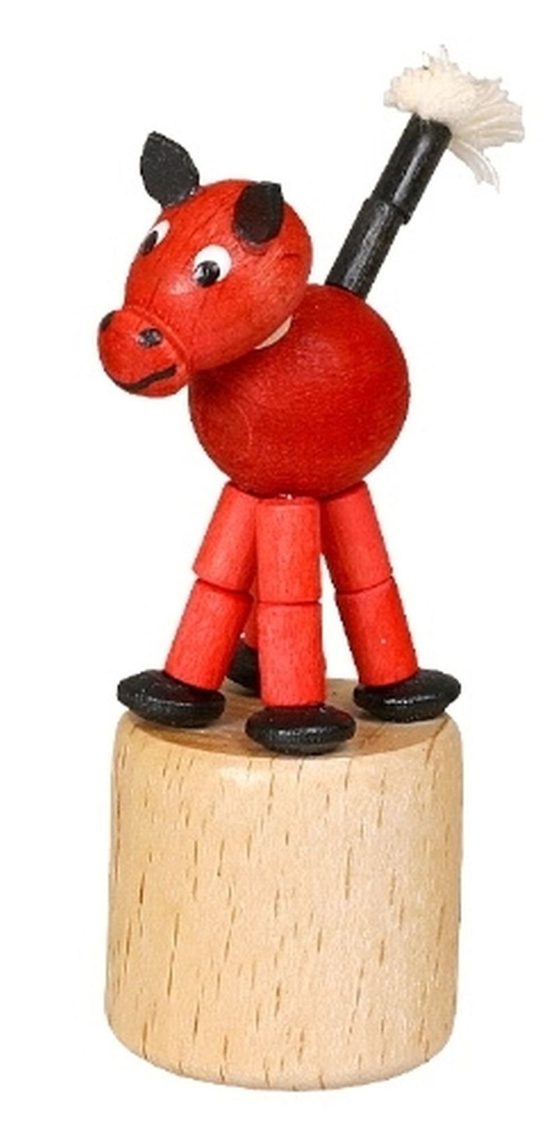 Jan Stephani Erzgebirgische Volkskunst Tierfigur Holzspielzeug Wackelfigur Pferd rot Höhe=8cm NEU, freistehend, handbemalt, beweglich