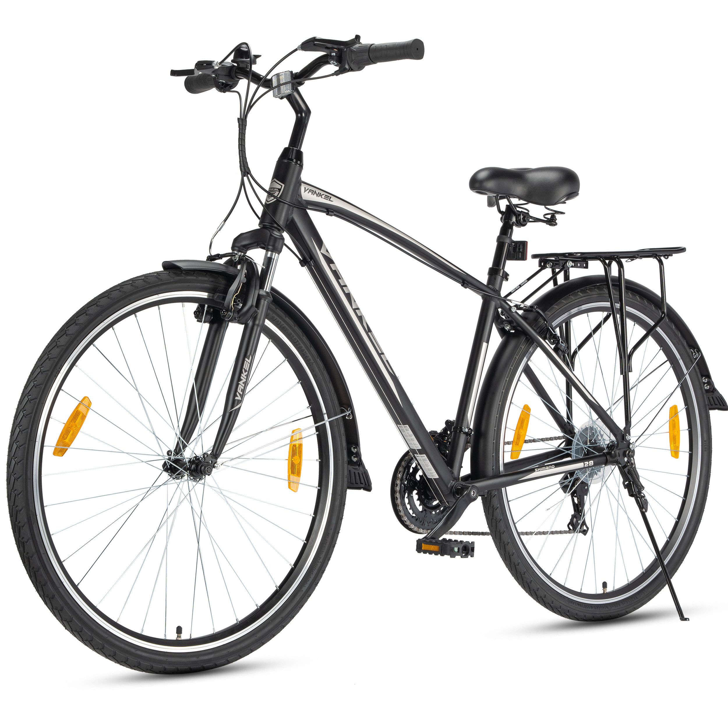 Vankel Mountainbike 28 Zoll, Alurahmen, Federgabel, V-Brakes, Gepäckträger, 21 Gang, Kettenschaltung, Herrenrad, Alltag, Freizeit, Schutzbleche, Seitenständer