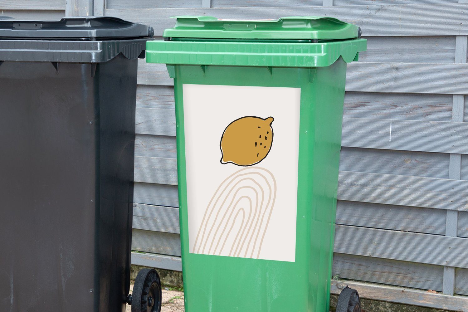- MuchoWow Wandsticker Weiß St), Sticker, Container, - (1 Mülltonne, Gelb - Sommer Zitrone Mülleimer-aufkleber, Abfalbehälter