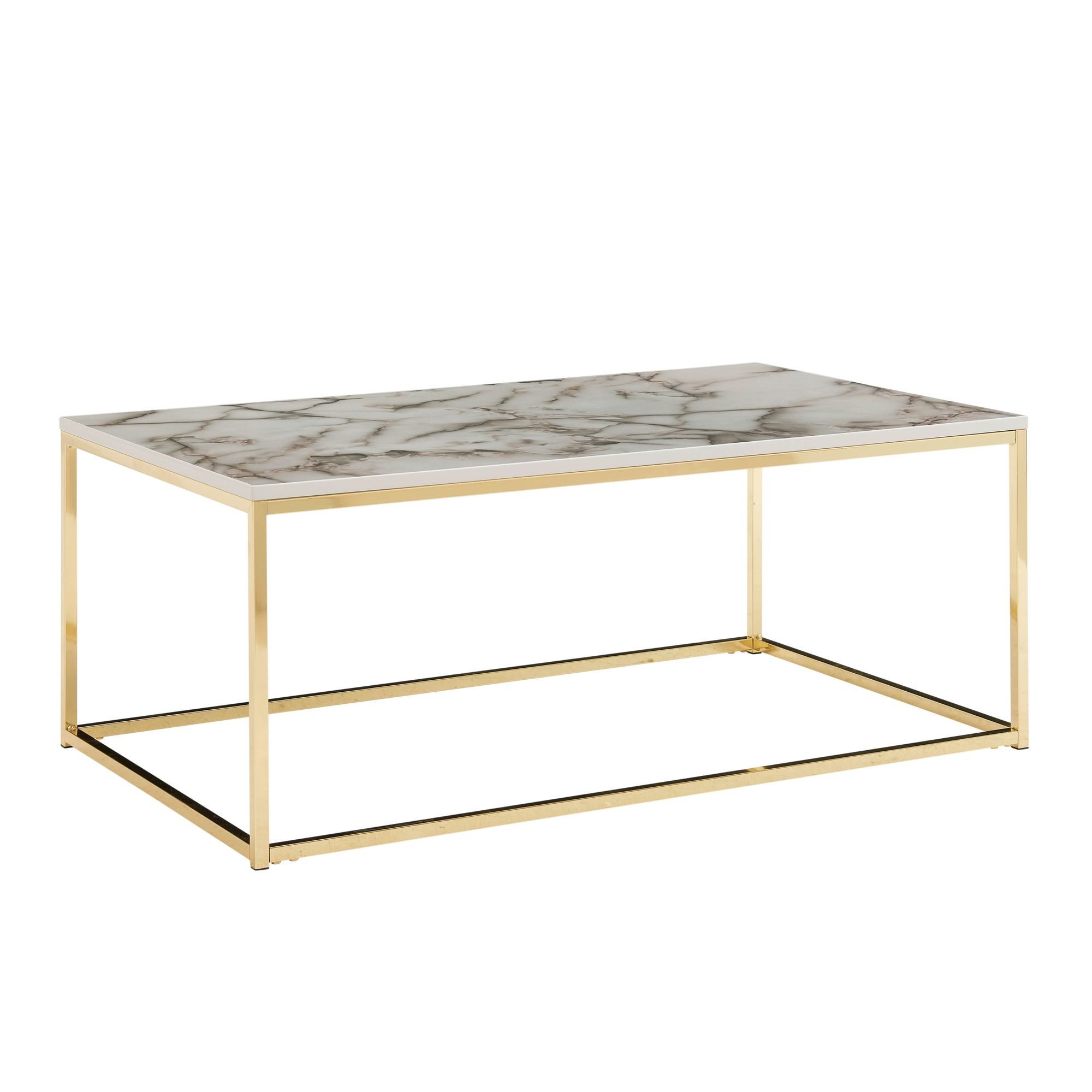 Couchtisch Couchtisch 100x60x40 cm mit Marmor Optik Weiß / Gold, Wohnzimmertisch