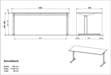 möbelando Schreibtisch 416 (BxHxT: 80x80x80 cm), in grau, silber
