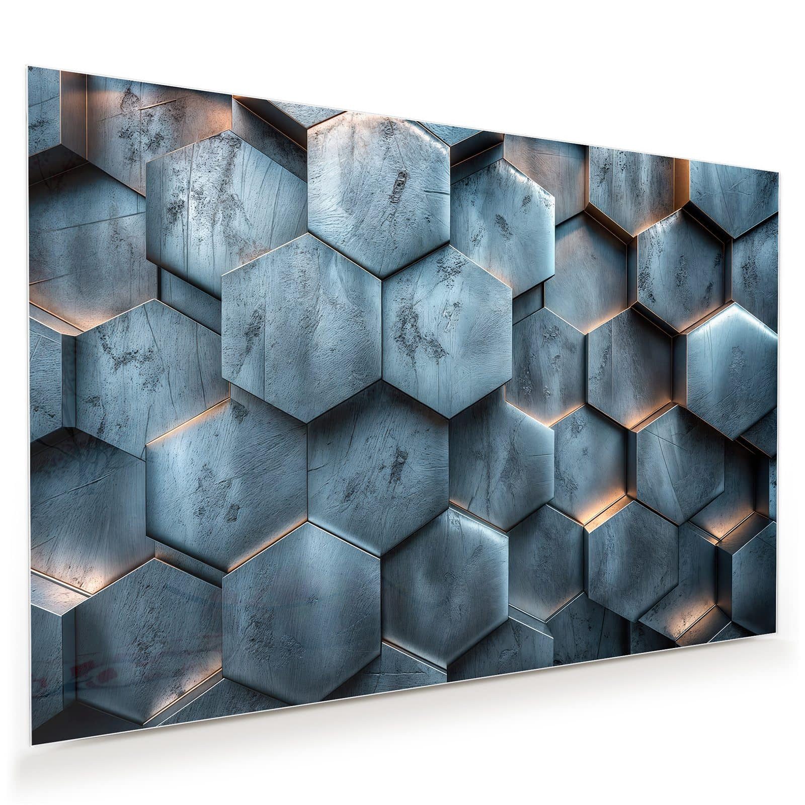 Primedeco Glasbild Wandbild Hexagon Struktur mit Aufhängung, Muster (21 verschiedene Größen, 1 St), Elegante Aufhängung