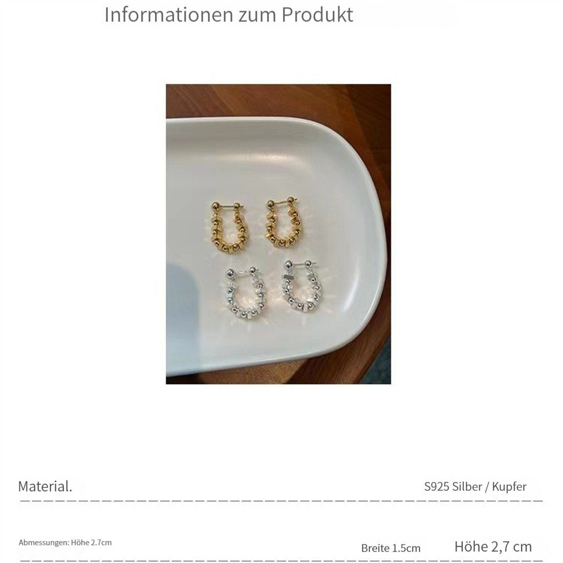Damen doppelseitiges kleinkarrierte raffinierte Ohrringe, Tragen, (1-tlg), Ohrhänger Design Stil, vergoldet Paar Silberfragment Gold Mode, YOOdy~ Metallketten