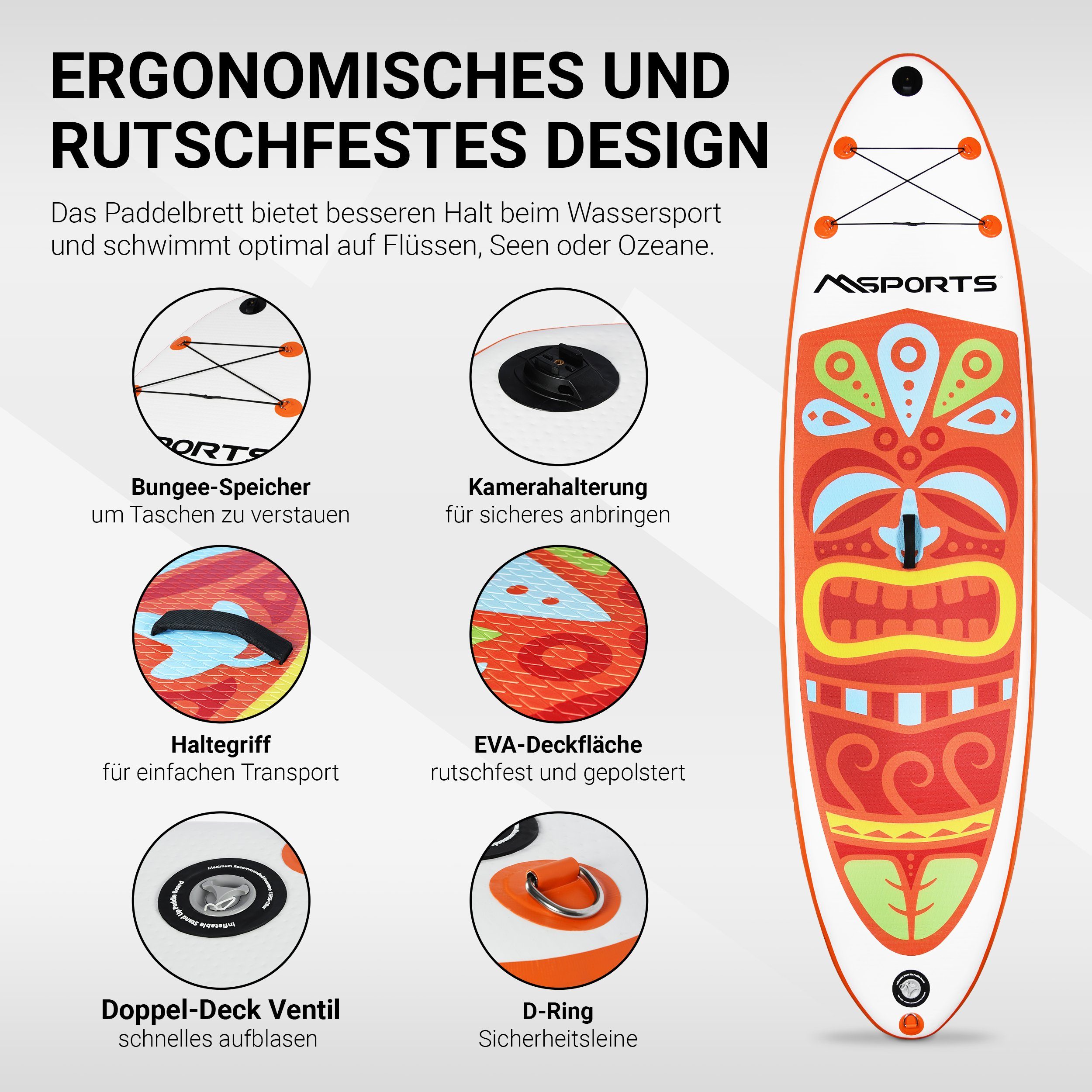 MSports® Inflatable SUP-Board Stand Up Paddle Board Aufblasbar Komplettes Paddleboard inkl. Zubehör