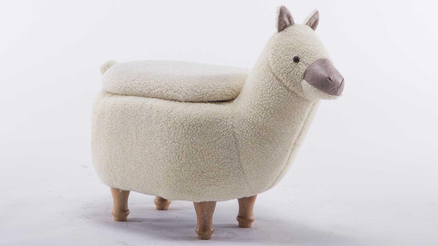 Möbel Akut Kinderhocker Tierhocker ALPAKA Hocker Lama weiß Holz natur Staufach