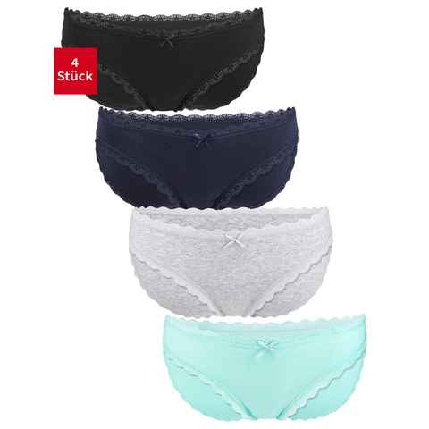 Fabio Farini Panty Damen Bikinislip - Unterhosen aus weicher Baumwolle mit Stretch-Anteil (Packung, 4-St) im Bikini-Style mit Schleifchen und dezenter Spitze