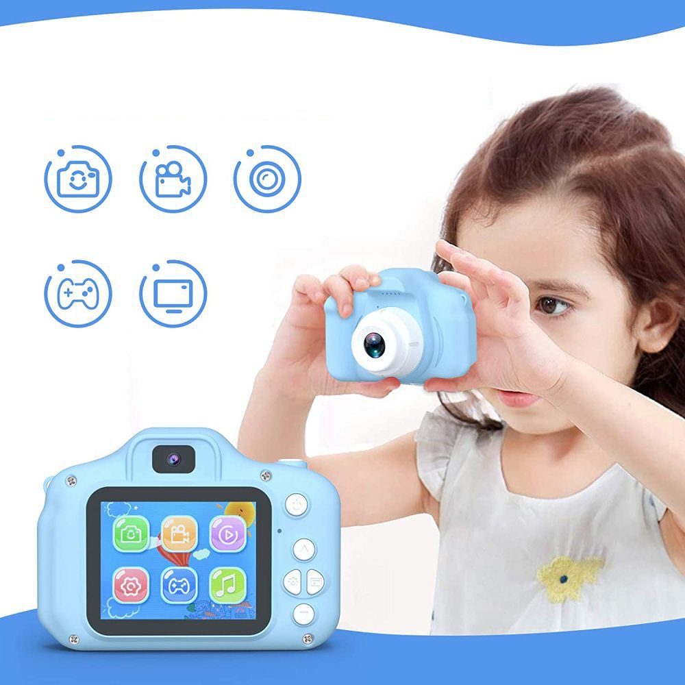 longziming »Kinder-Kamera, Digitalkamera, wiederaufladbar, 2,0 Zoll (2,0  Zoll) für 1080P HD mit 32 GB TF-Karte, stoßfest, 5 MP HD-Video-Spielzeug  für den Außenbereich von 3 bis 12 Jahren- Blau« Kinderkamera