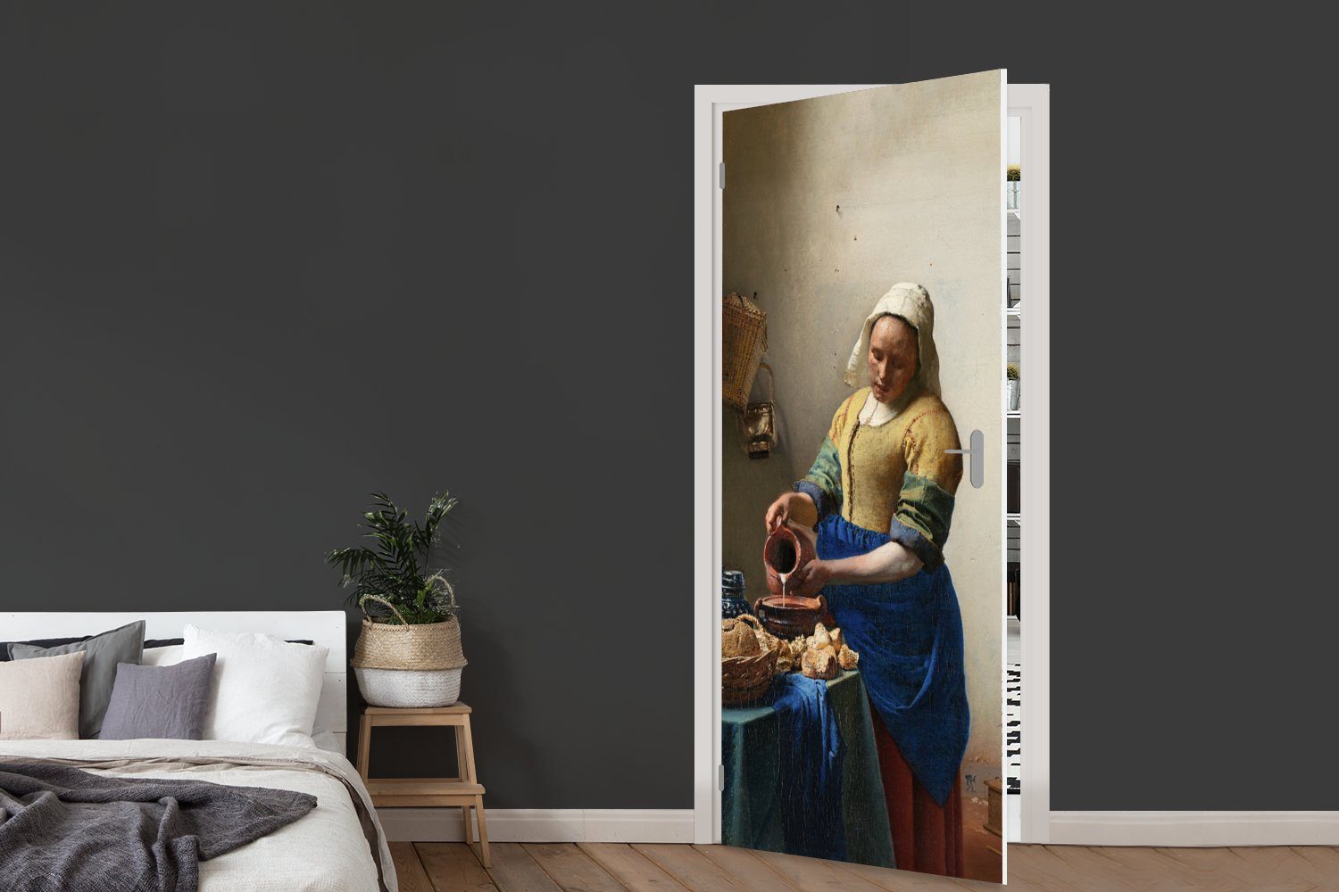 MuchoWow Türtapete Das Milchmädchen - Vermeer - St), (1 cm Alte Tür, bedruckt, für Meister, 75x205 Fototapete Türaufkleber, Matt