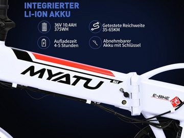 Myatu E-Bike 20 Zoll E-Bike faltbares ebike mit 36V 10.4AH und Shimano 7 Gang, 7 Gang SHIMANO, Kettenschaltung, Heckmotor 250,00 W