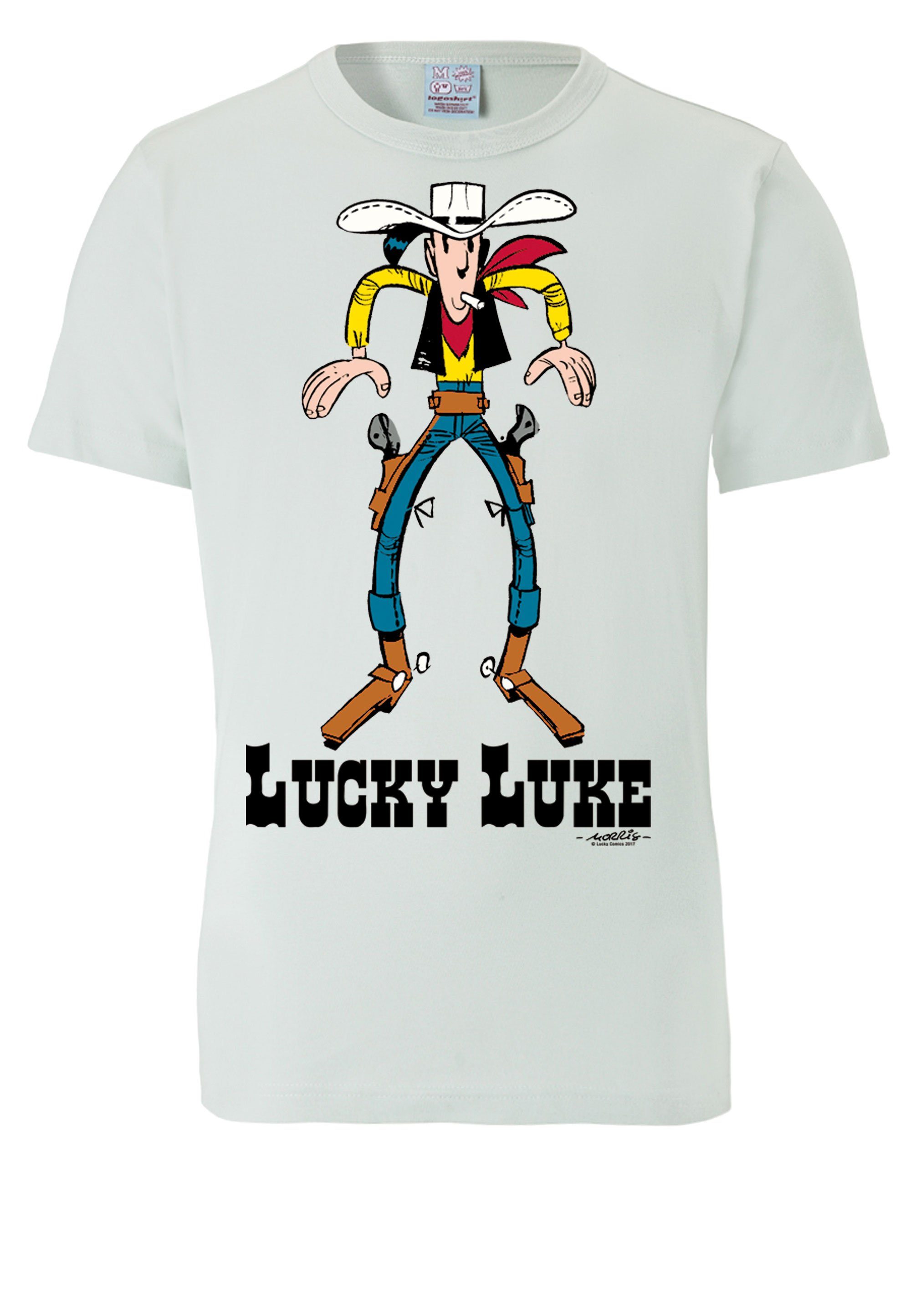 LOGOSHIRT T-Shirt Lucky Luke hellblau angesagtem Retro-Print mit