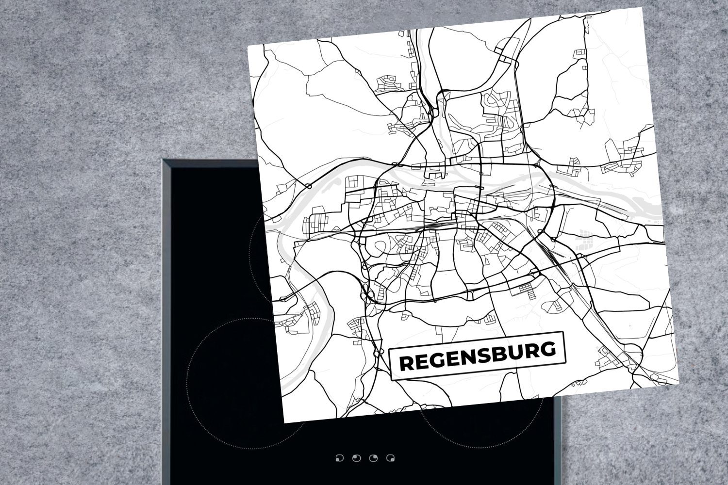 Regenburg Karte - Herdblende-/Abdeckplatte MuchoWow tlg), (1 Arbeitsplatte Stadtplan, 78x78 - Vinyl, für küche cm, Ceranfeldabdeckung,