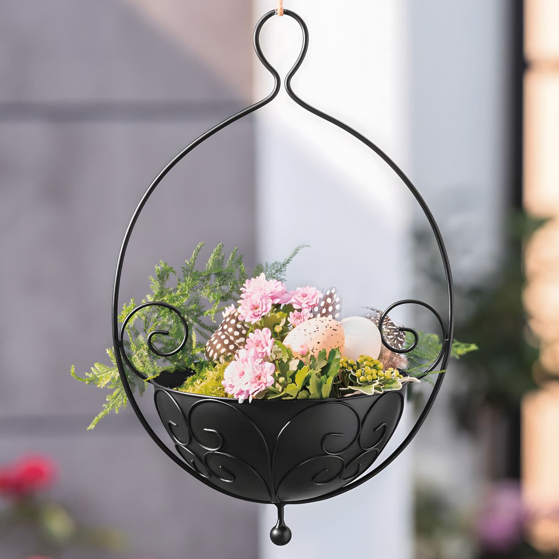 Dekoleidenschaft Blumenampel "Ranken" Metall schwarz Ø 20cm Hängeampel für Zimmerpflanzen Hängetopf