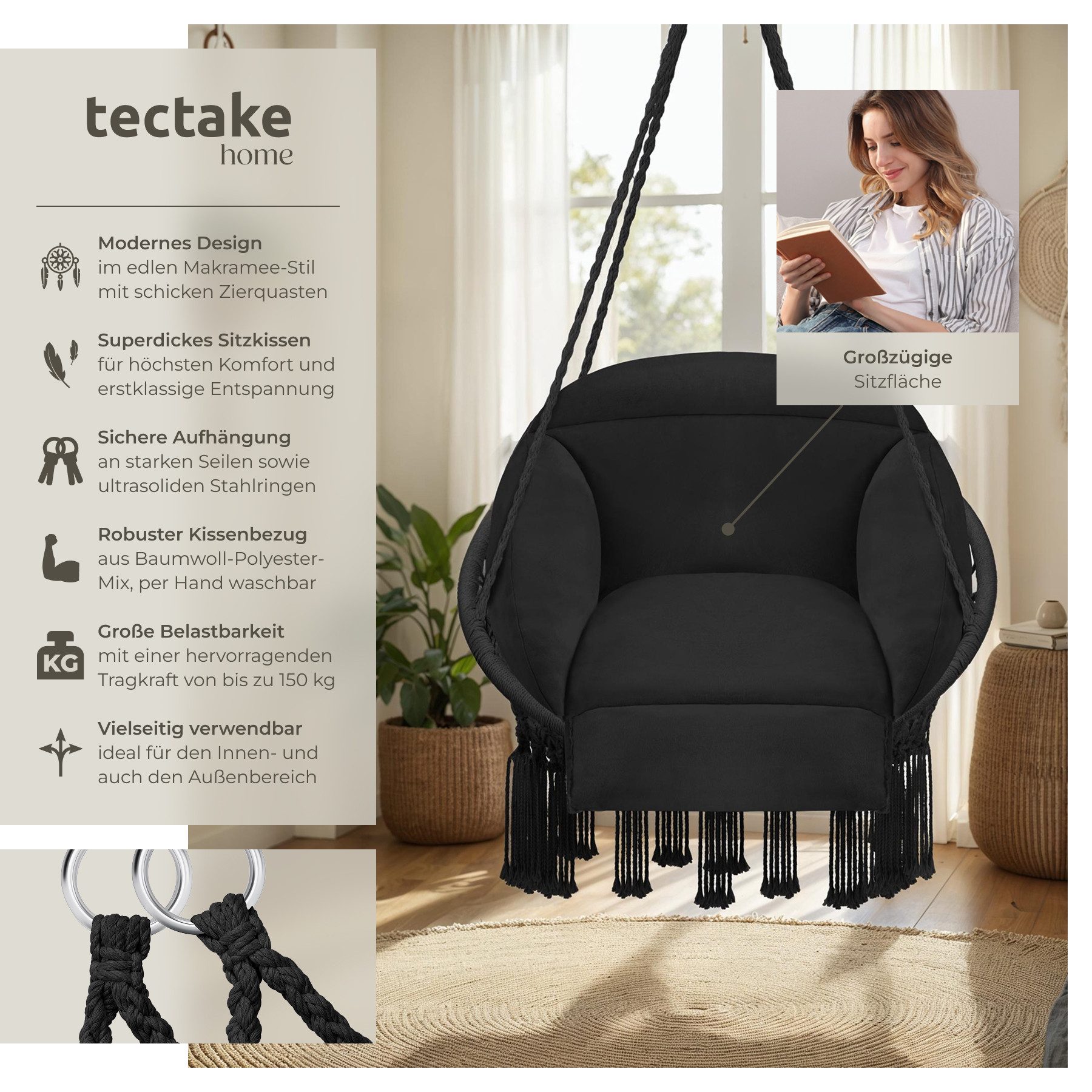 tectake Hängesessel Schaukelstuhl Samira, mit dickem günstig online kaufen