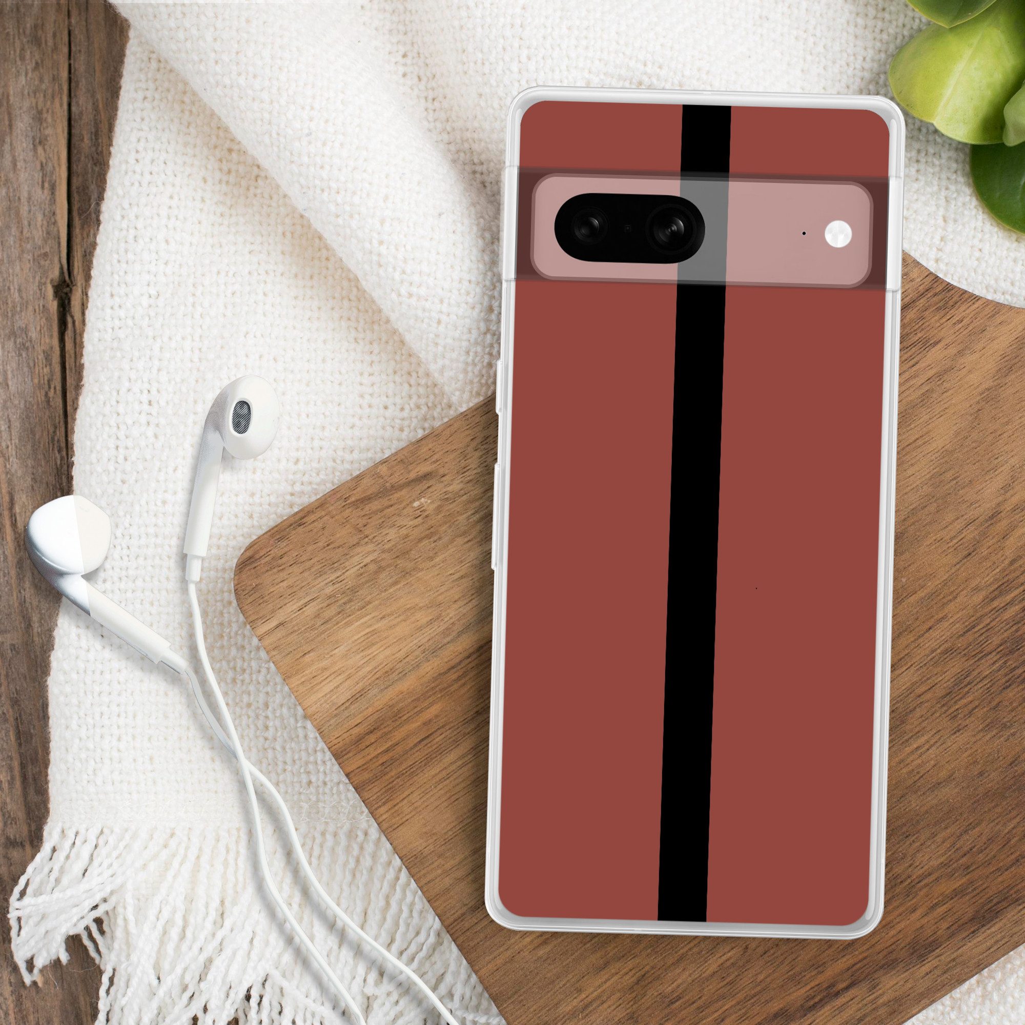 MuchoWow Handyhülle für Google Pixel 7 Rot - Schwarz - Gestreift - Minimalistisch, Phone Case, Silikon, Schutzhülle Dünn