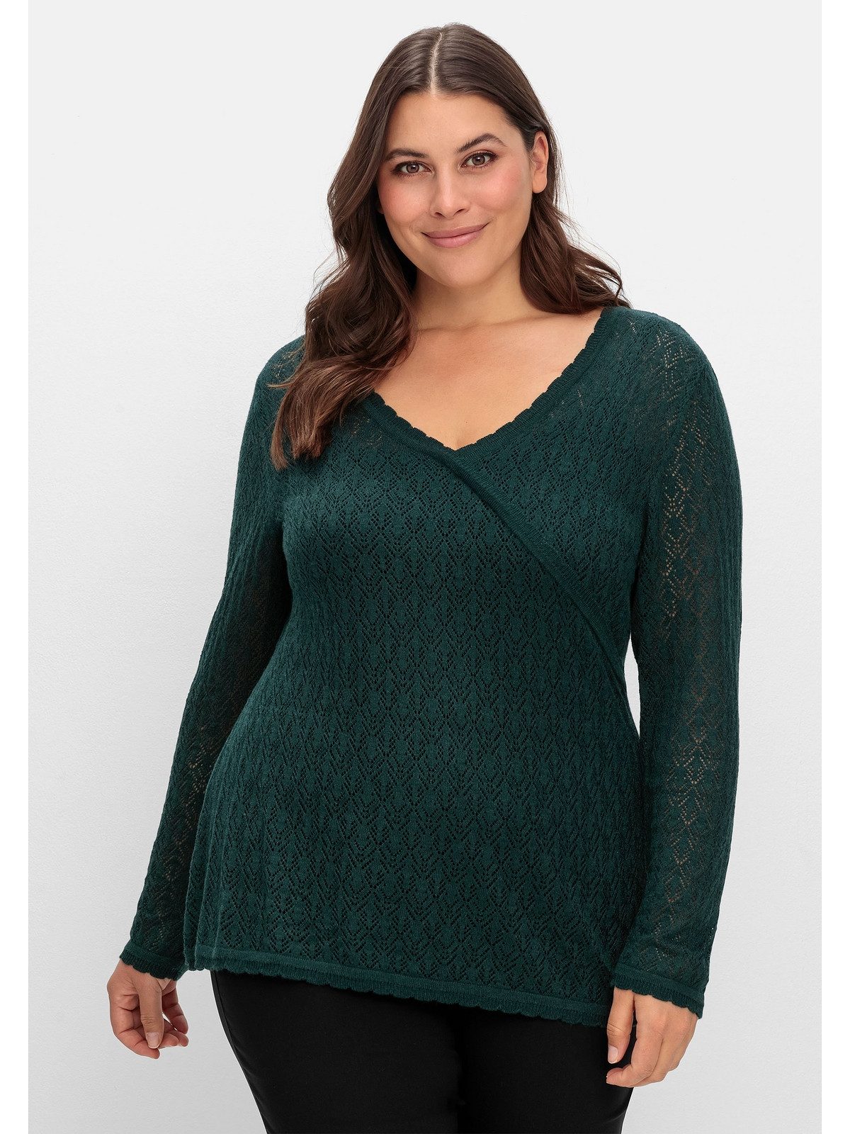 Sheego V-Ausschnitt-Pullover Große Größen aus Ajourstrick, günstig online kaufen