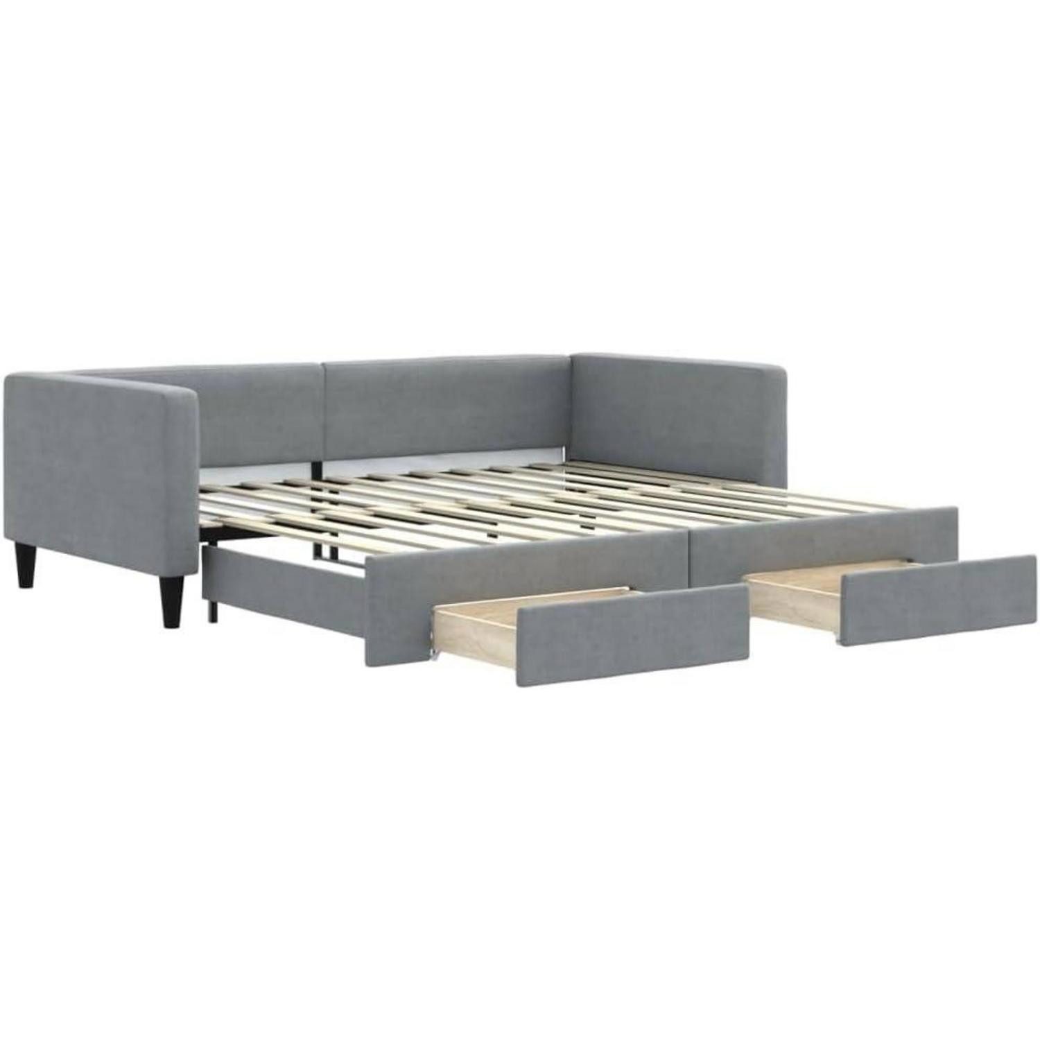 LuxusKollektion Schlafsofa Sofabett Stoffcouch 100 x 200 mit Bettkasten & Schublade Hellgrau