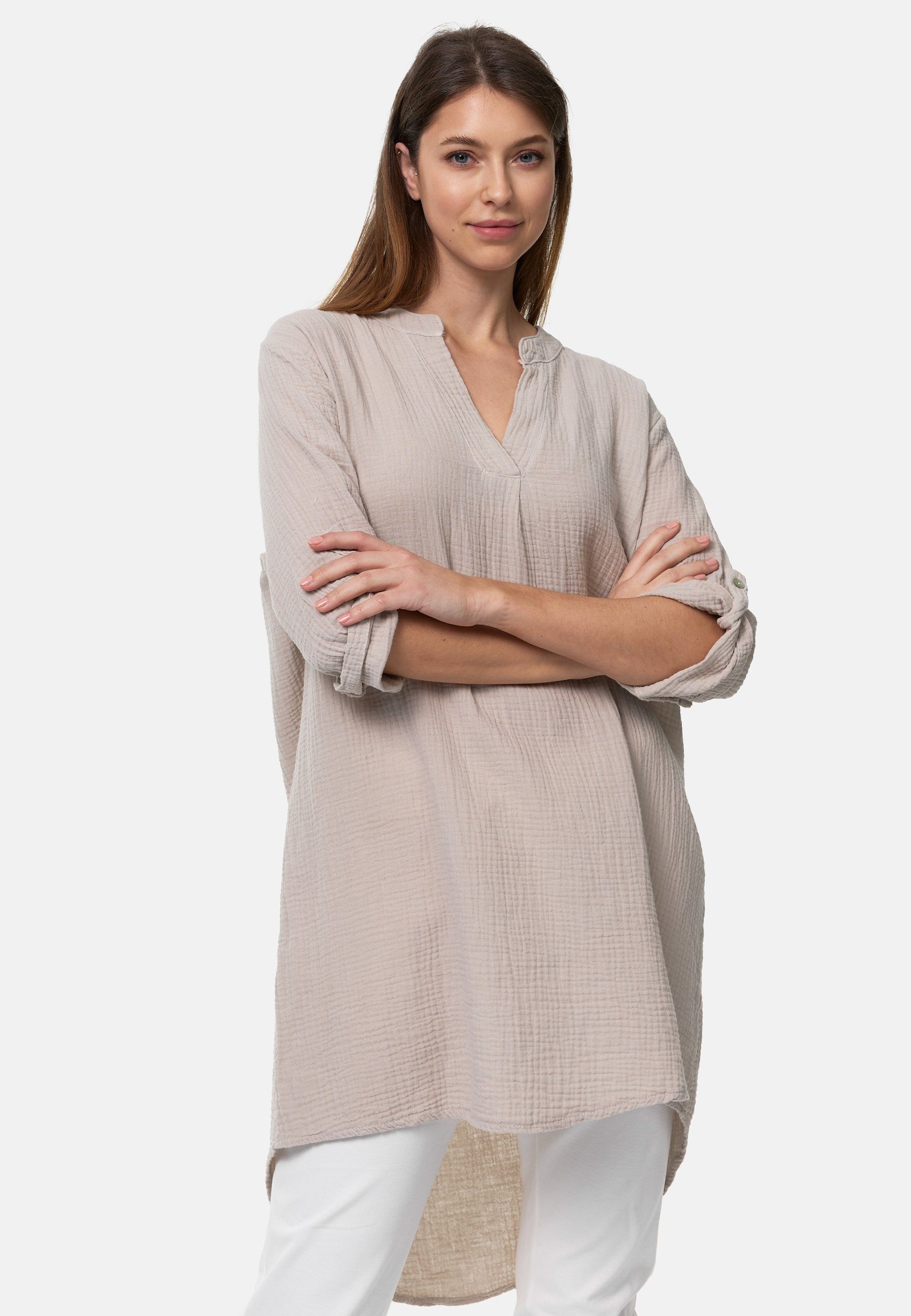 Rayshyne Longbluse PM-10 (Romantische Musselin Oversized Tunika in Einheitsgröße)