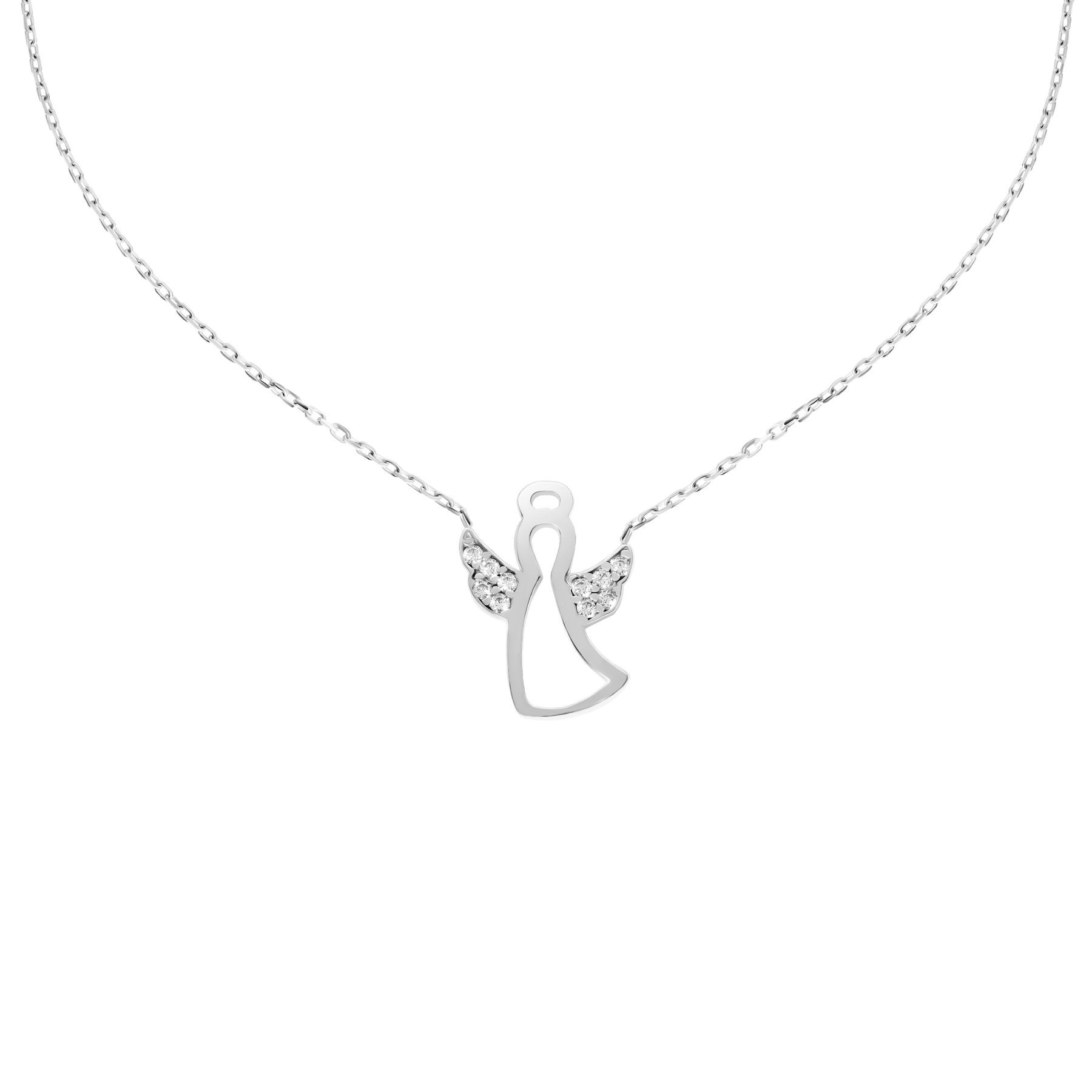 Collier 585 Weißgold Engel Halsketten Anhänger Zirkonia