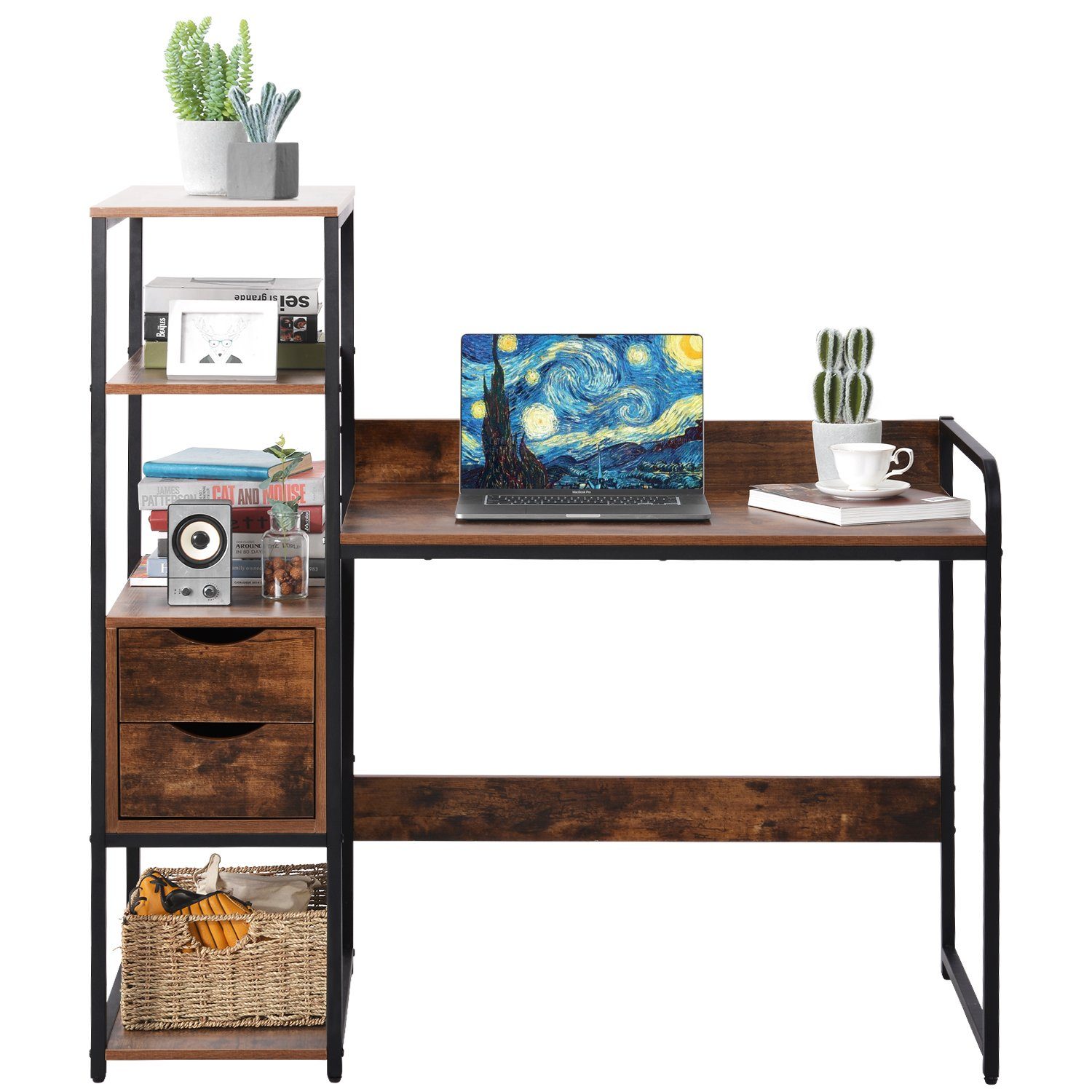 Flieks Schreibtisch »spacious«, mit Regal Computertisch Bürotisch  Arbeitstisch mit Ablage vintage braun online kaufen | OTTO