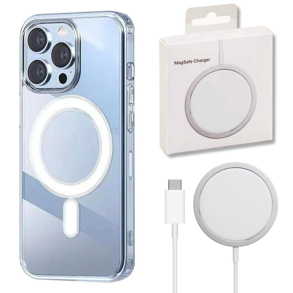 GreenHec Magnet Ring iPhone Hülle Clear Case Handyhülle & MagSafe Ladegerät Wireless Charger (15W USB-C für iPhone Induktives Magnetisches Ladepad)