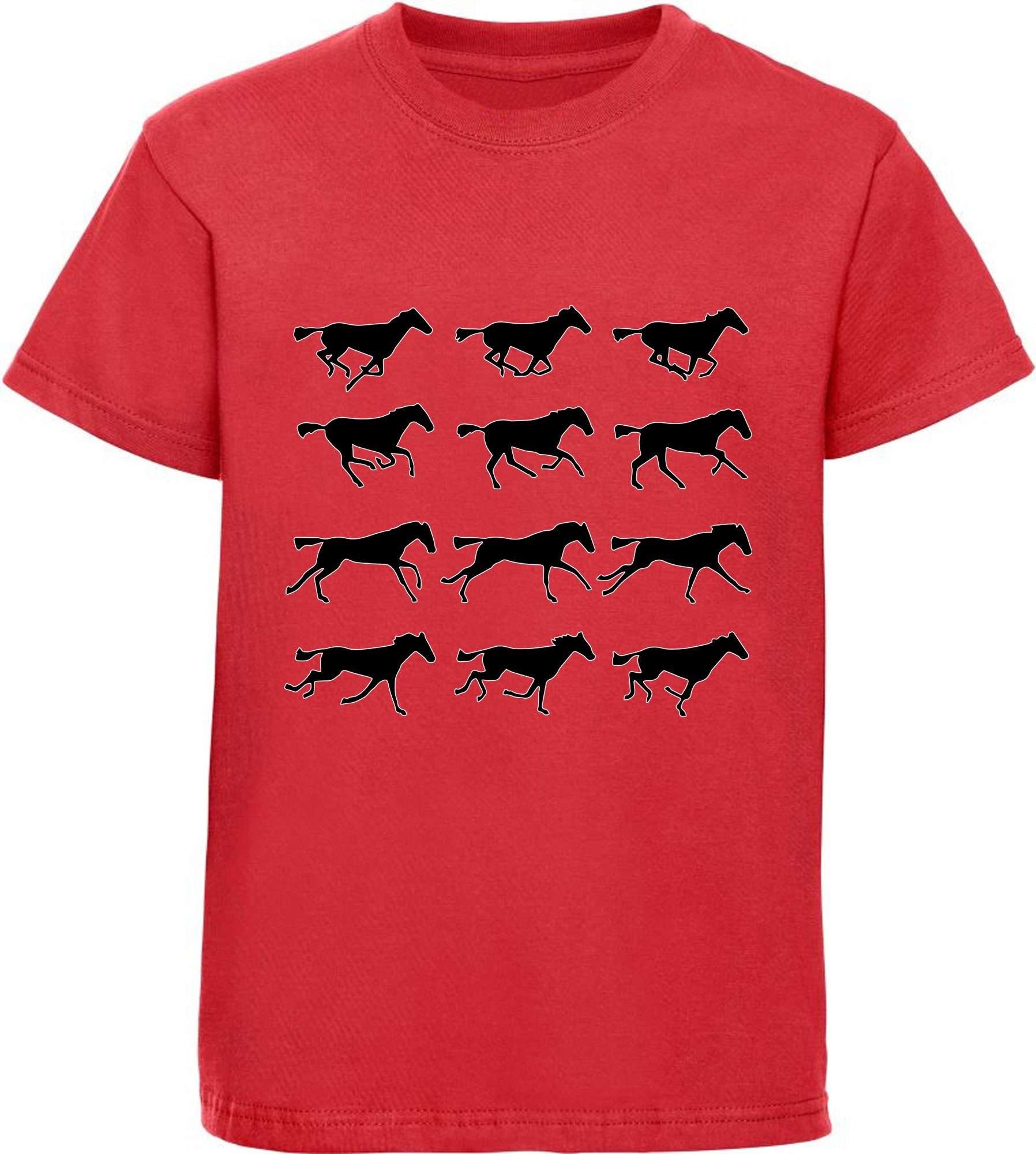 mit - T-Shirt bedrucktes Mädchen Silhouetten Print-Shirt Pferden von MyDesign24 rot Baumwollshirt Aufdruck, i173
