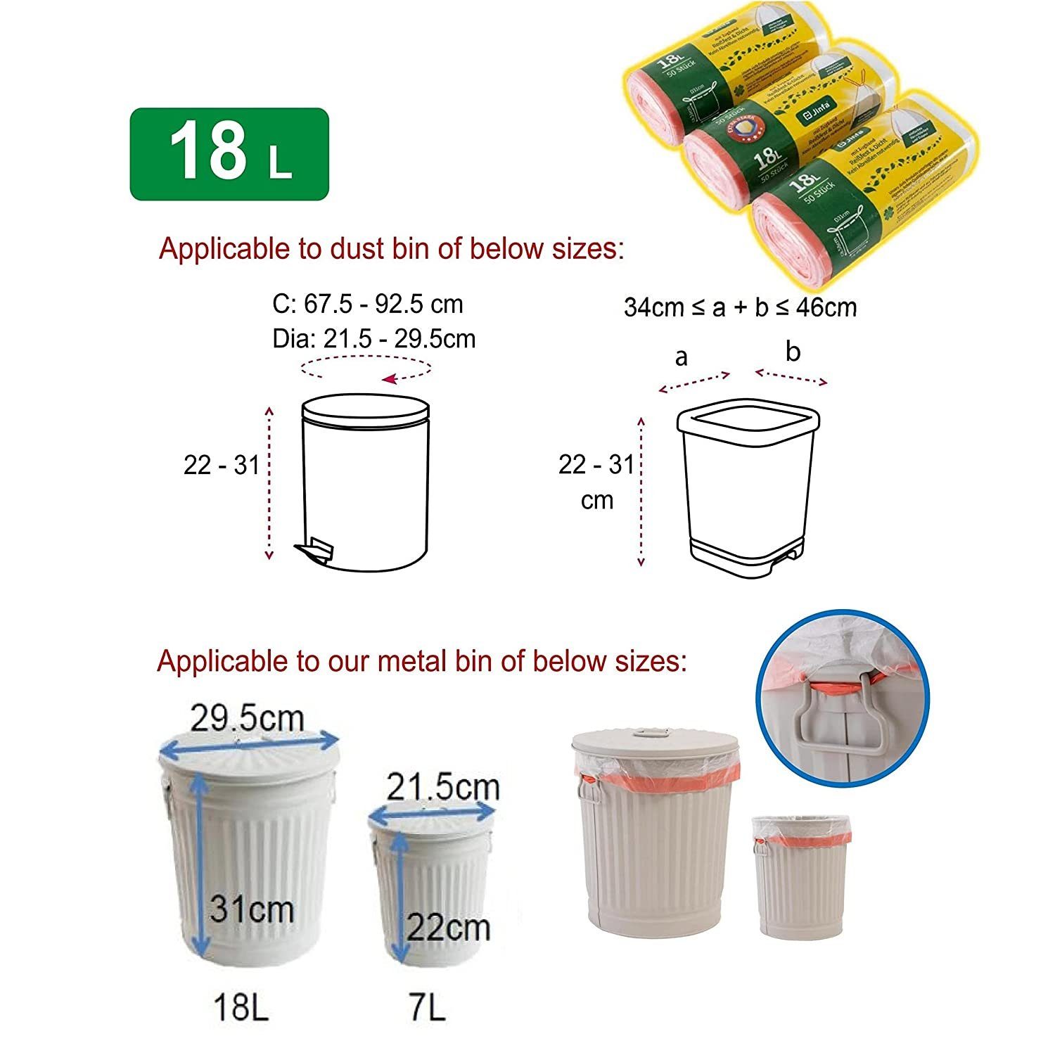 Jinfa Mülleimer + Abfalltonne mit Jinfa Mülleimer 18L Müllbeutel für Müllbeutel Vintage Mülleimer 150 Jinfa Deckel