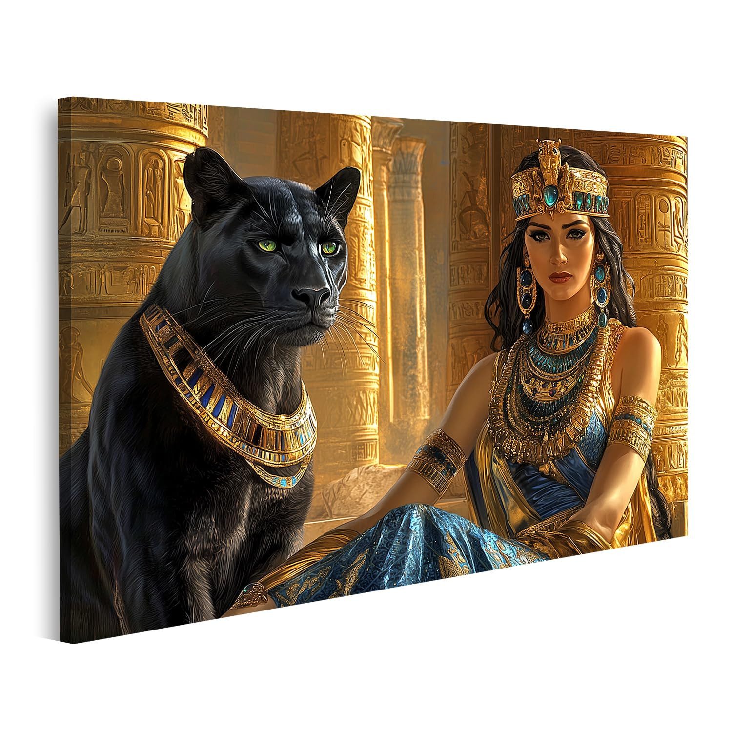 islandburner Leinwandbild Königin und Panther im alten Ägypten Palast
