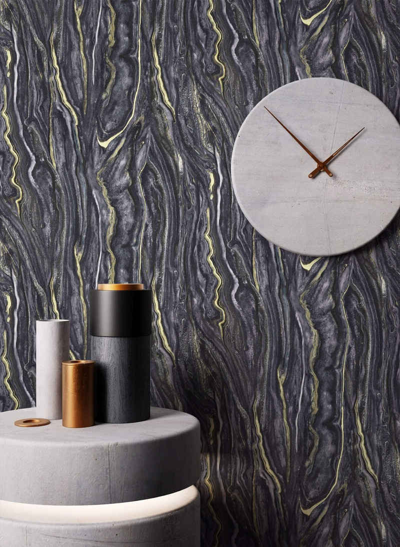Newroom Vliestapete, Schwarz Tapete Glamour Marmor - Marmortapete Gold Modern Edel für Wohnzimmer Schlafzimmer Küche