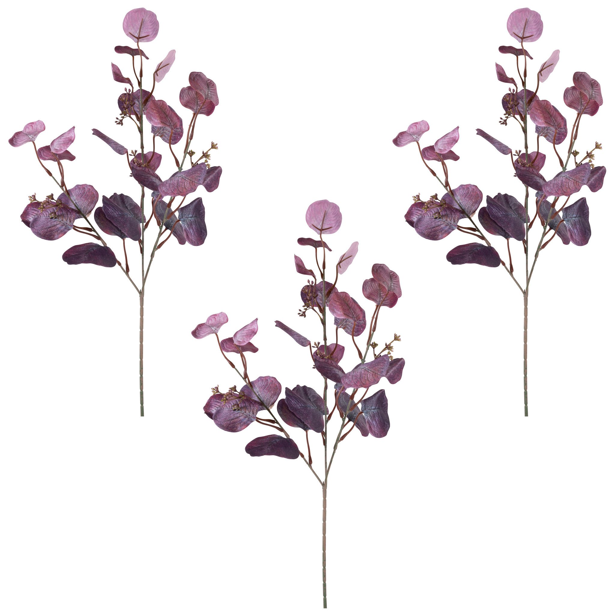 Kunstblume Eukalyptuszweig mit naturgetreuen Blättern Lila 60 cm Eukalyptus, matches21 HOME & HOBBY, Höhe 60 cm, 3er Set Kunstpflanzen für stilvolle Deko