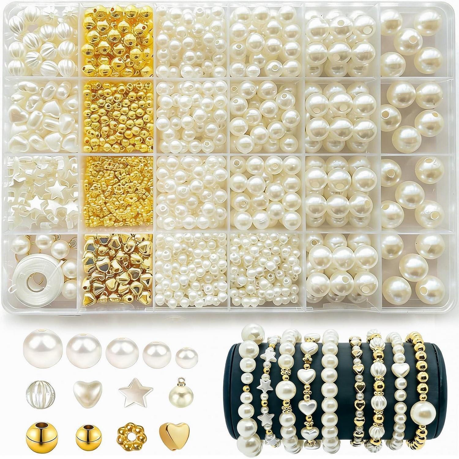 LuxusKollektion Kreativset Perlen Set für Schmuck Basteln, Weiß