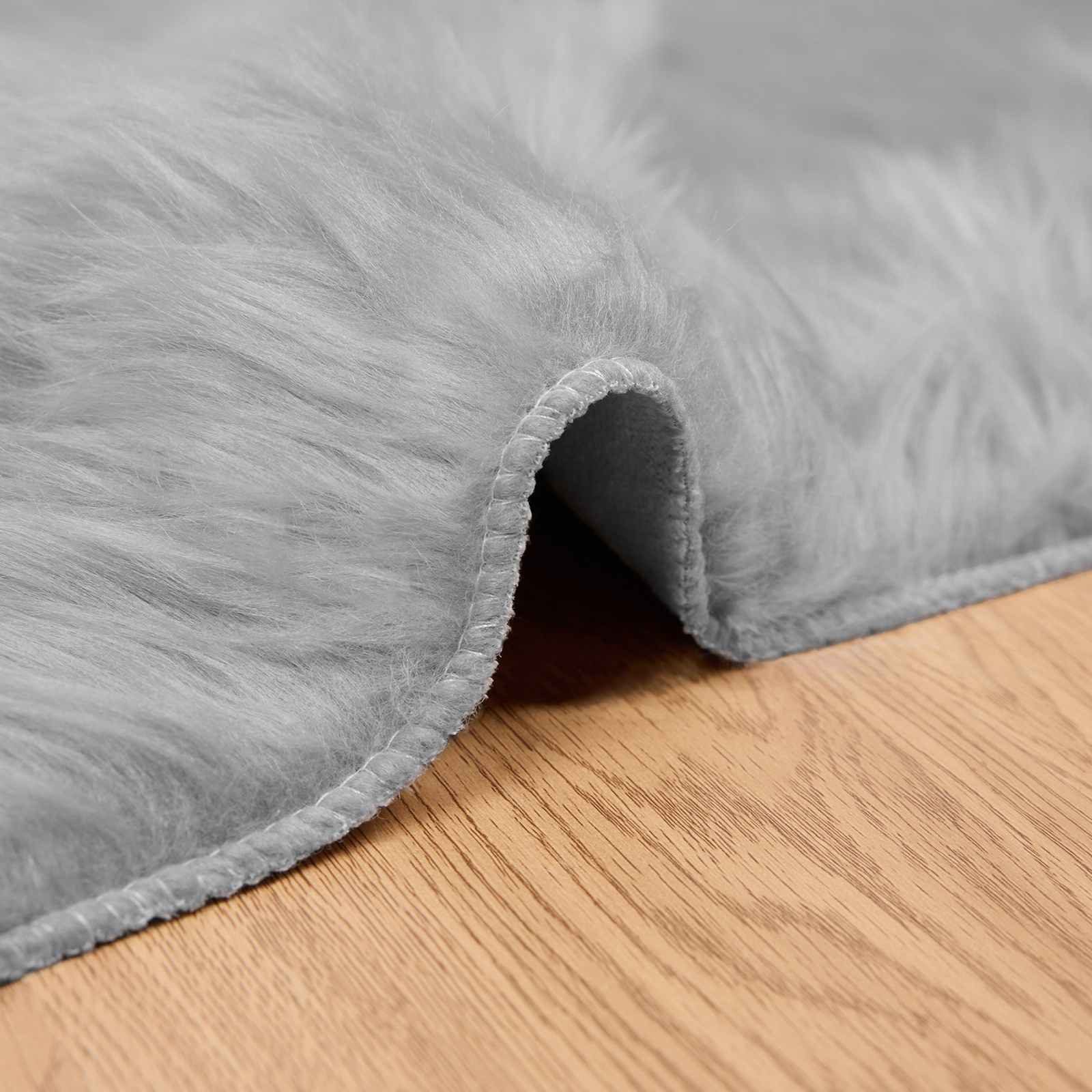 vidaXL Teppich Teppich aus Kunstschaffell TAFALLA Grau 80 x 250 cm Polyester, Hütte – Bild 5 von 5