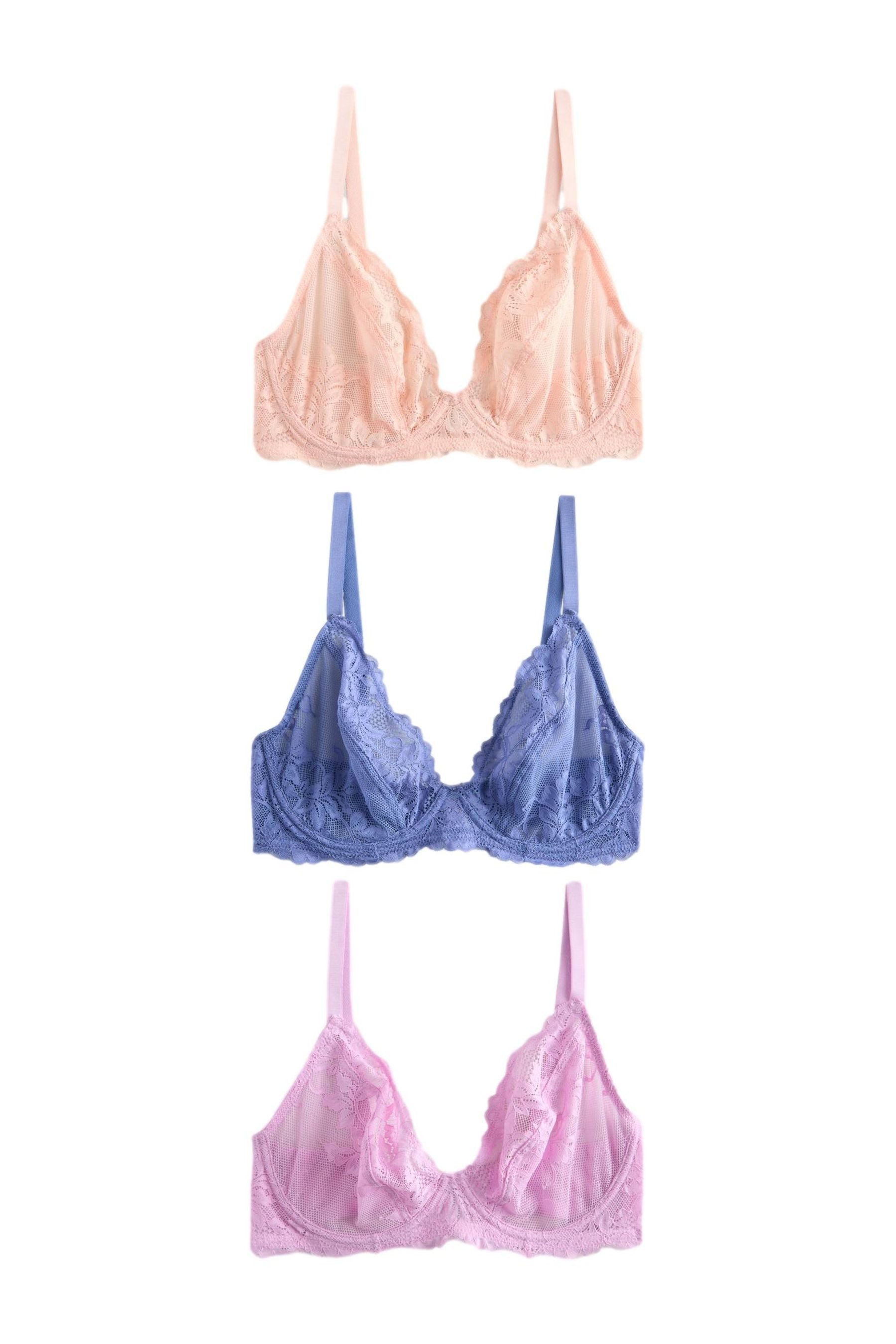 Dekolleté-BH 3 x unwattierte Dekolleté-BHs mit Spitze DD+