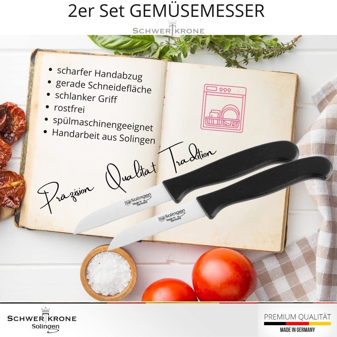 Schwertkrone Kochmesser Messer Solingen Küchenmesser Schälmesser 2er Gemüsemesser, Premium Quality Allzweckmesser Germany rostfrei Dünnschliff