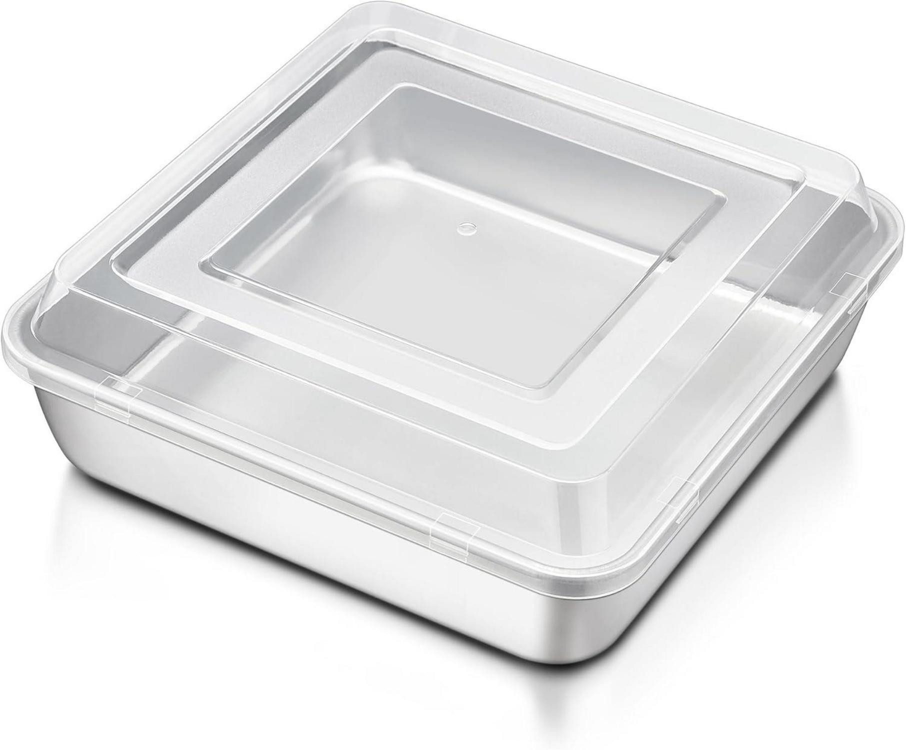Back-Set Auflaufform Edelstahl 24x24x5cm mit Deckel Quadratische Backform