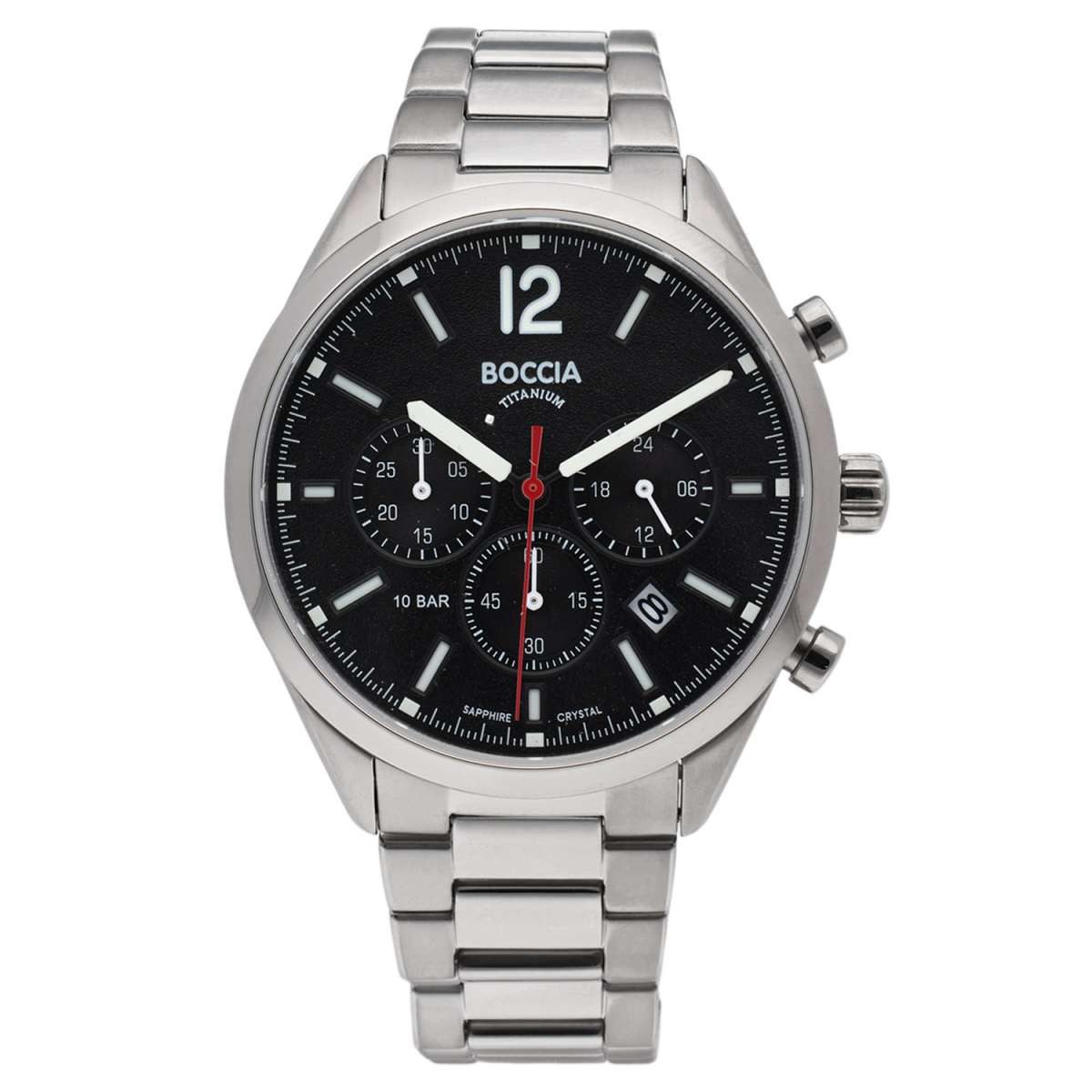 Boccia Quarzuhr 3732-01, Herrenuhr Chronograph Titan Anthrazit
