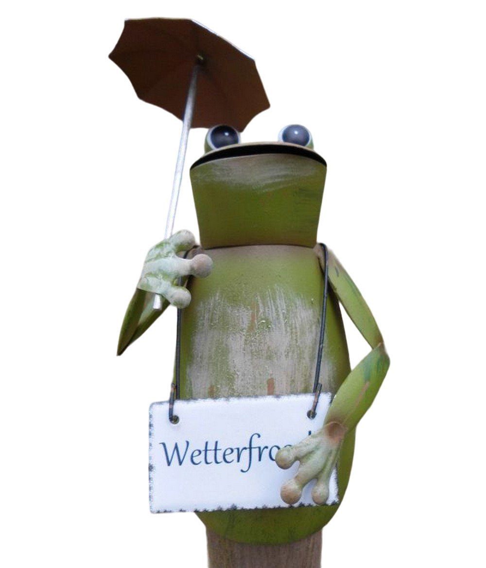 Deko-Impression Gartenfigur Zaunfigur Zaunhocker Frosch mit Schirm Schild Wetterfrosch Gartendeko, (1 St)