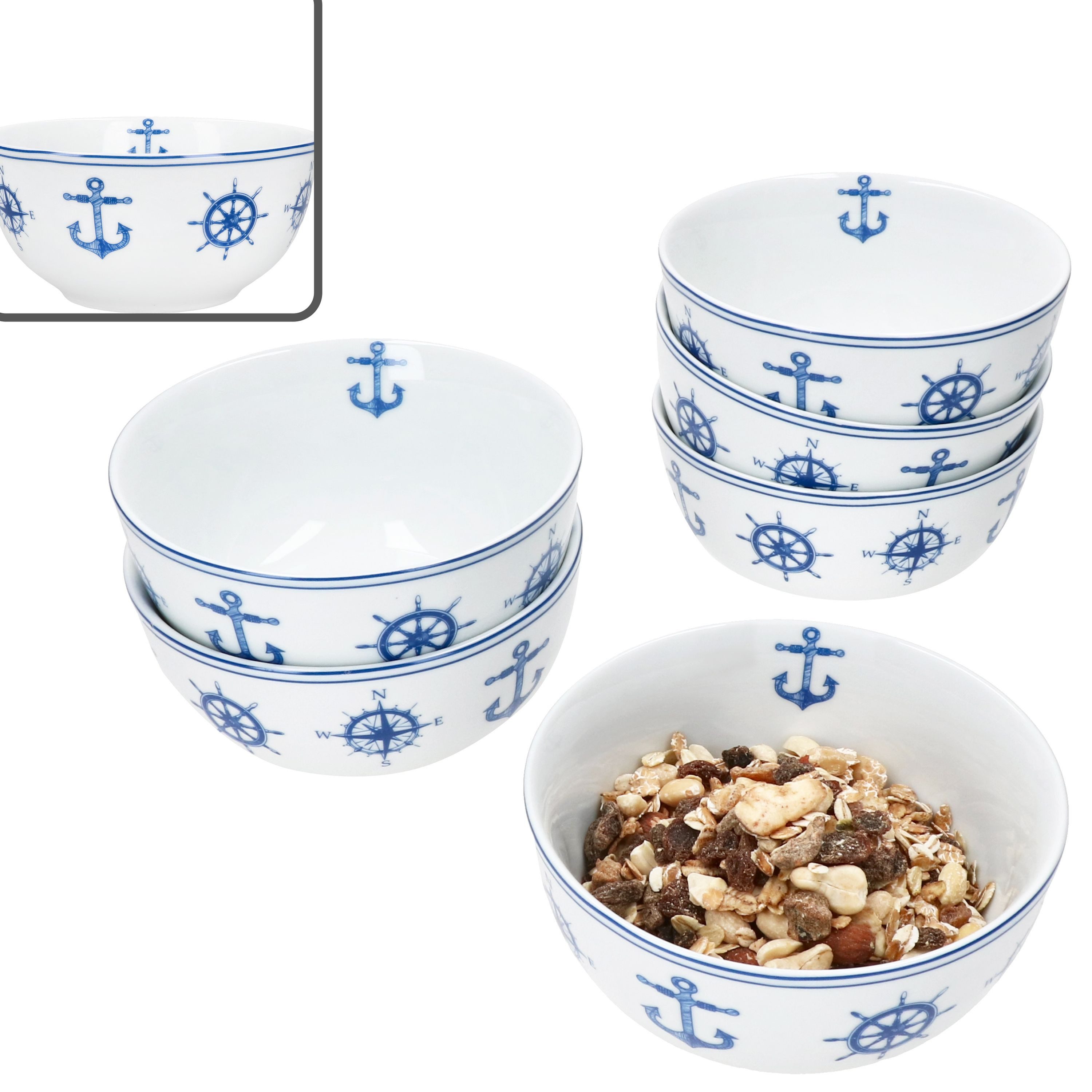 MamboCat Müslischale Ahoi 6x Müslischale Ø13,9cm 400ml Porzellan Dessertschüssel, Porzellan