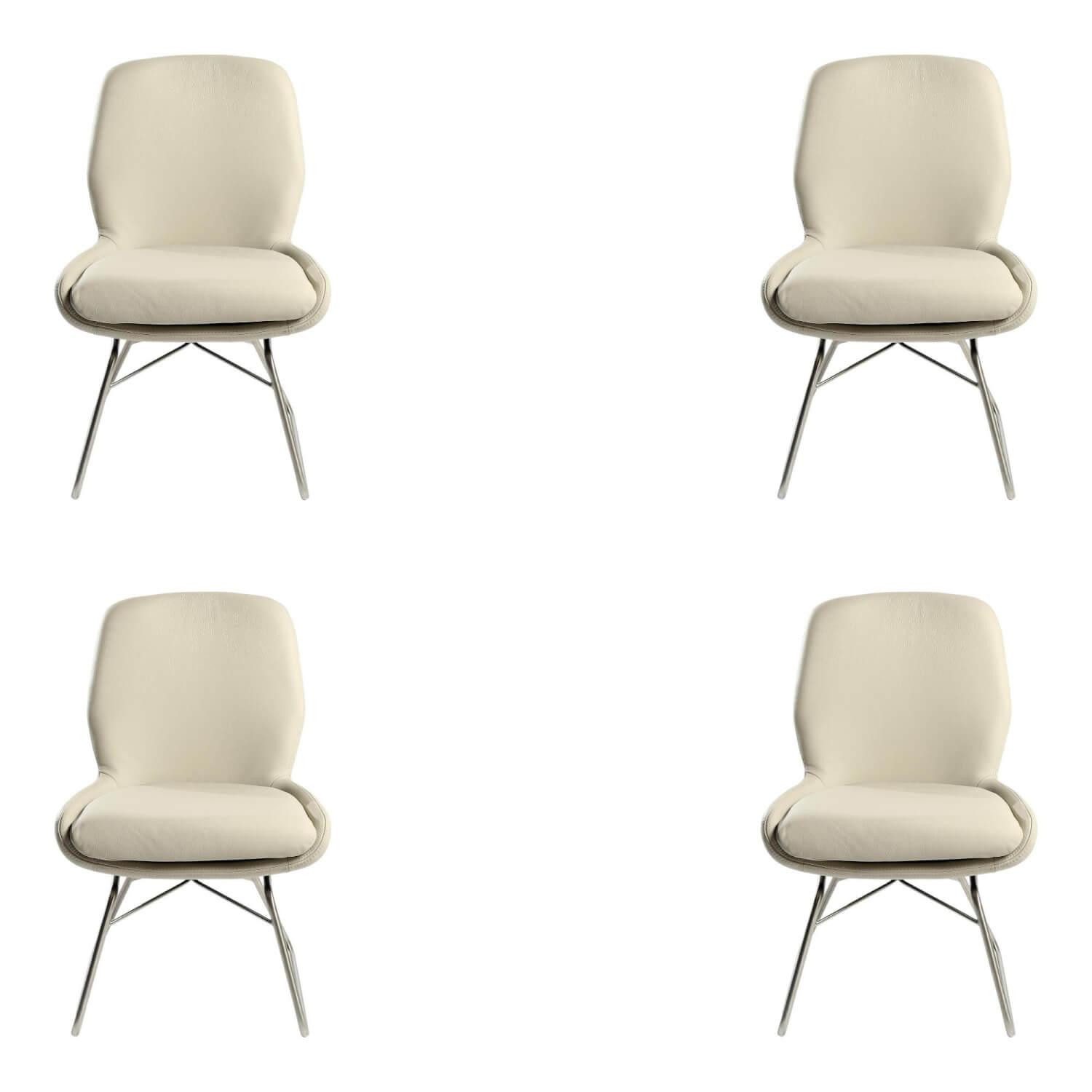 WK WOHNEN Essgruppe 4er Set Stuhl WK 704 MOA Leder Toledo Nebbia Grau Kufe Moover