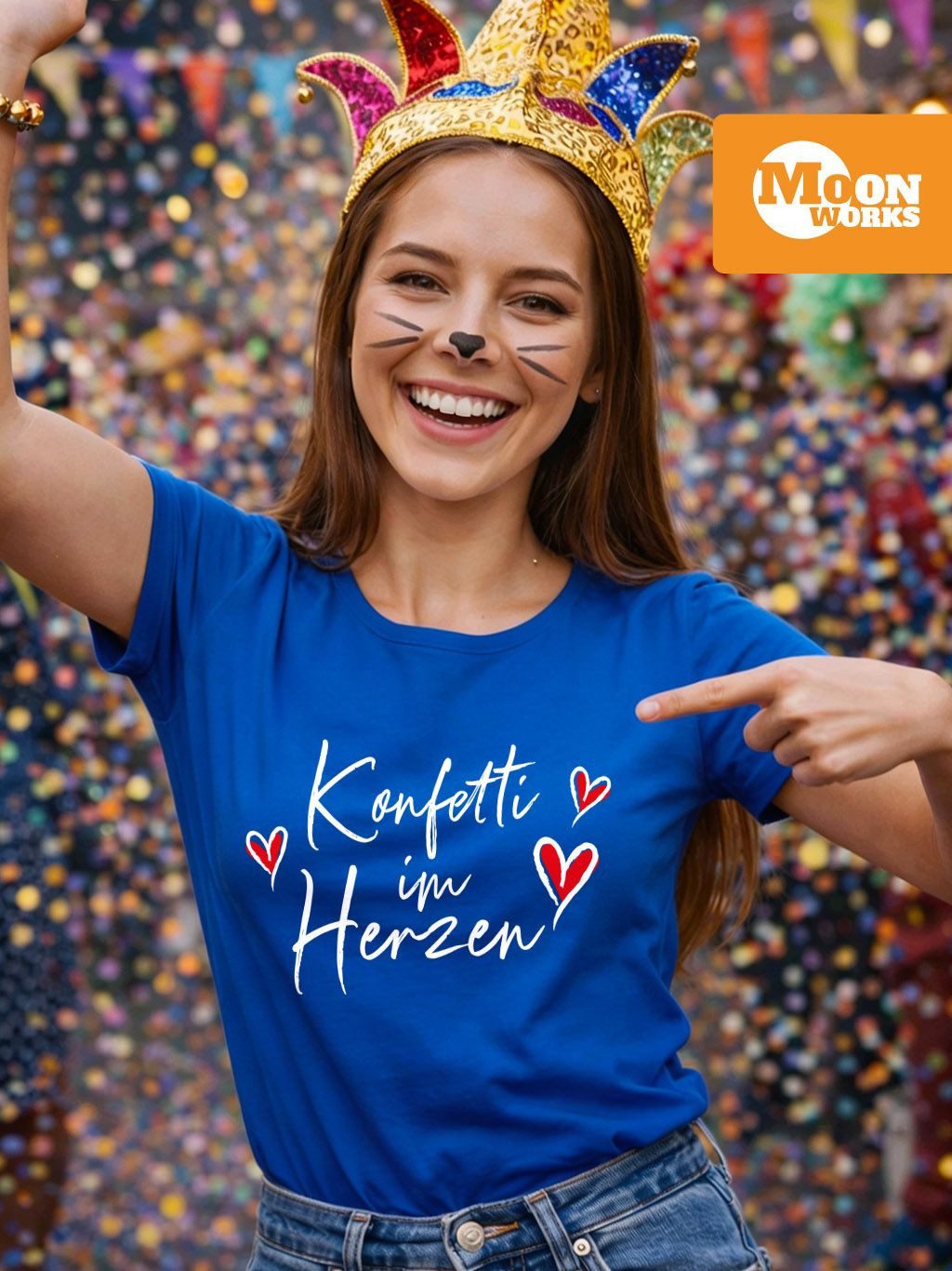 MoonWorks Print-Shirt Damen T-Shirt Fasching Karneval Spruch Konfetti Herz günstig online kaufen