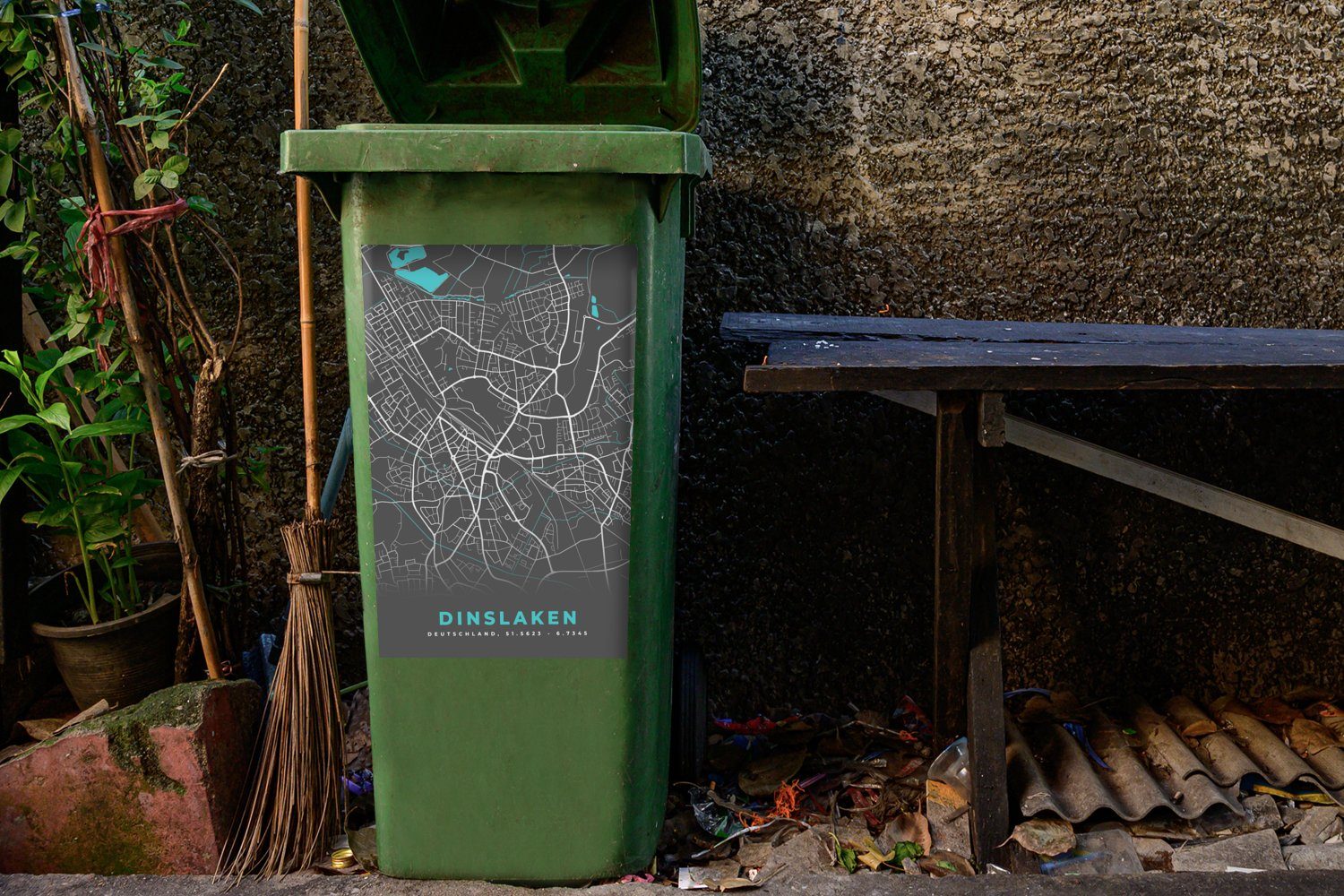 Stadtplan (1 Dinslaken Mülleimer-aufkleber, Mülltonne, Sticker, Blau - - St), Wandsticker - Deutschland Abfalbehälter Container, Karte - MuchoWow