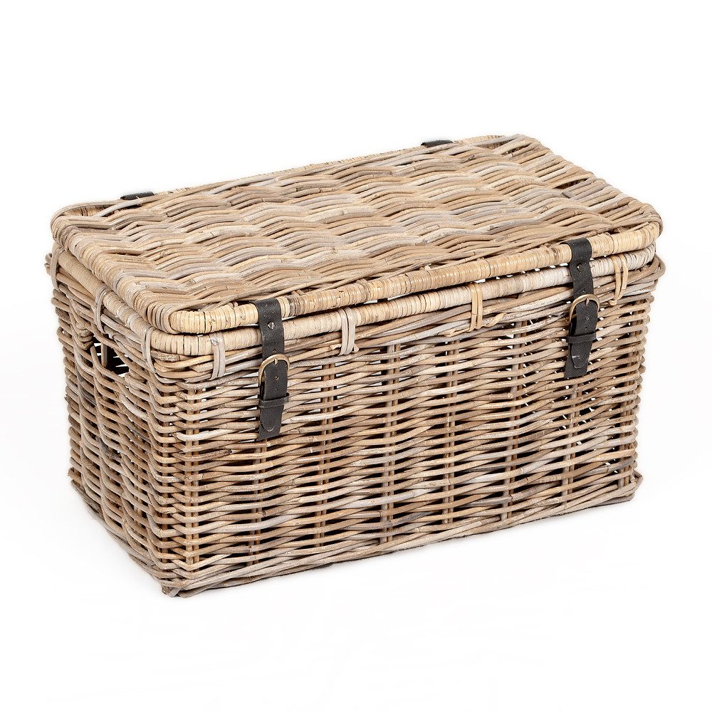 LebensWohnArt Truhe Rattan Truhe RESSY Grey ca. L70cm Couchtisch